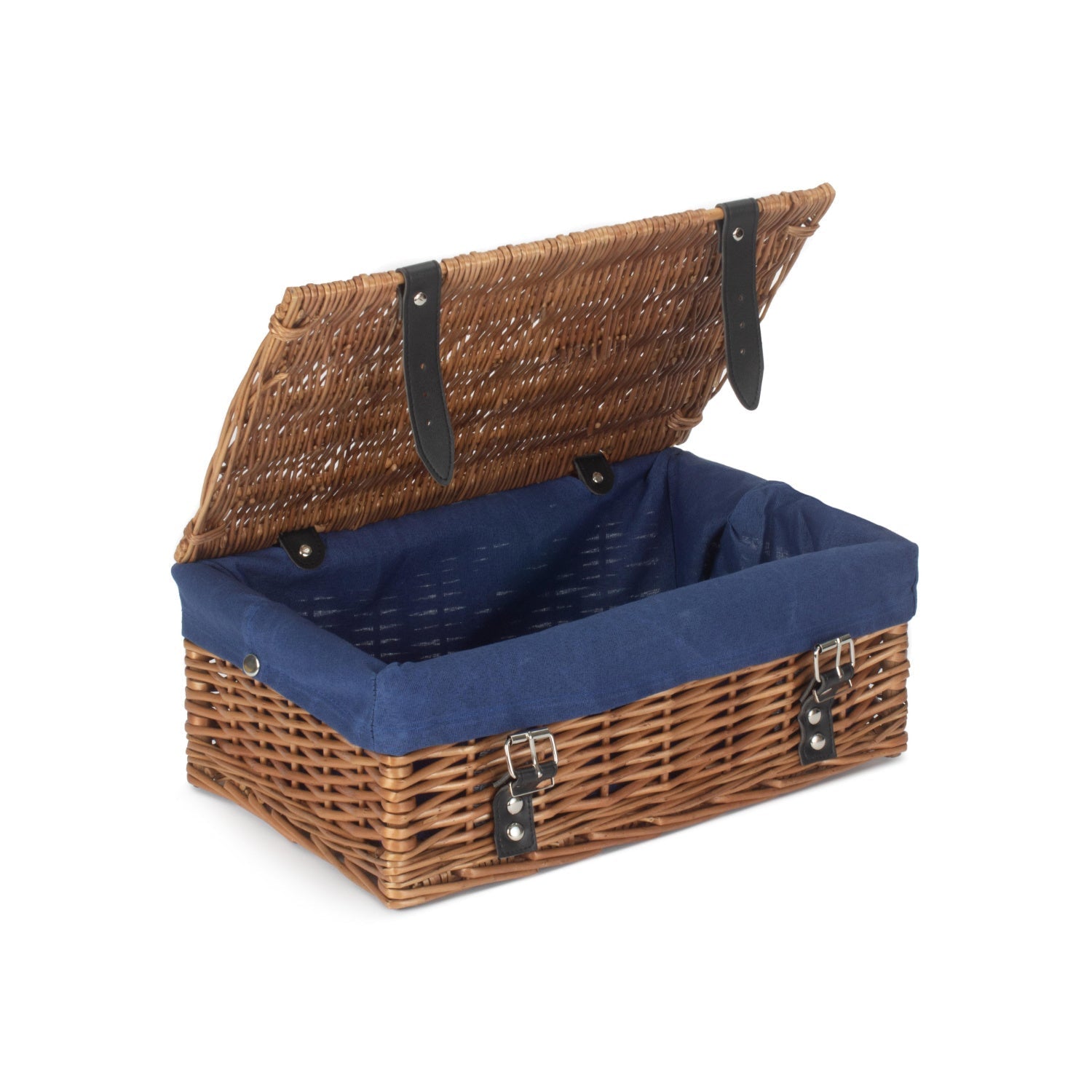 14 Inch Double Steamed Wicker Hamper Basket with Navy Blue Lining - REGN