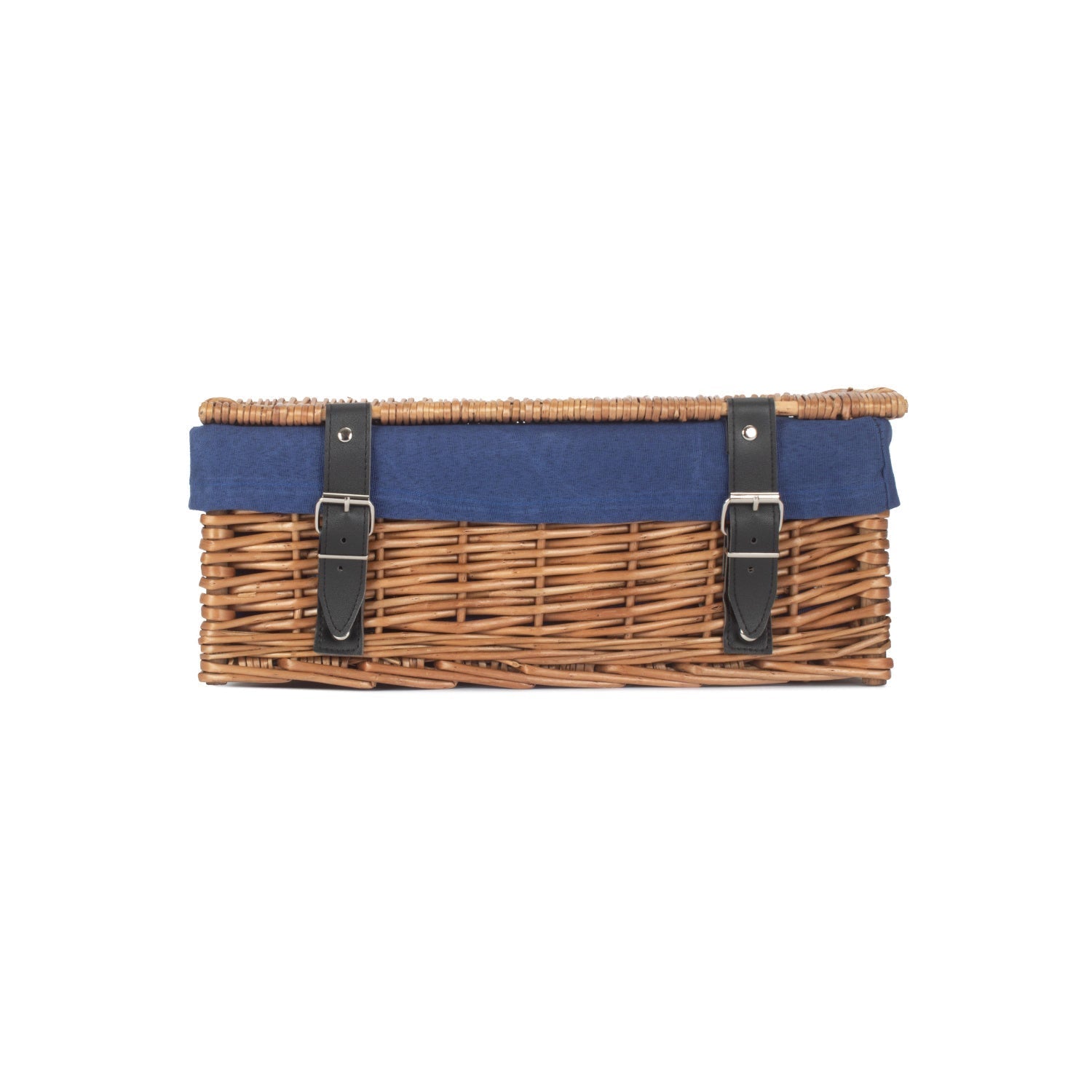 14 Inch Double Steamed Wicker Hamper Basket with Navy Blue Lining - REGN