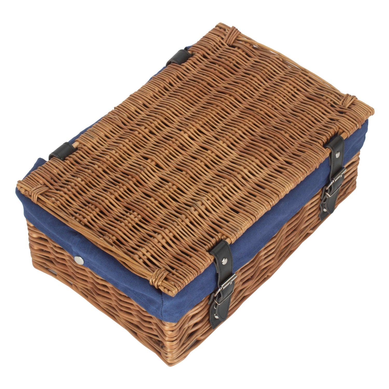 14 Inch Double Steamed Wicker Hamper Basket with Navy Blue Lining - REGN