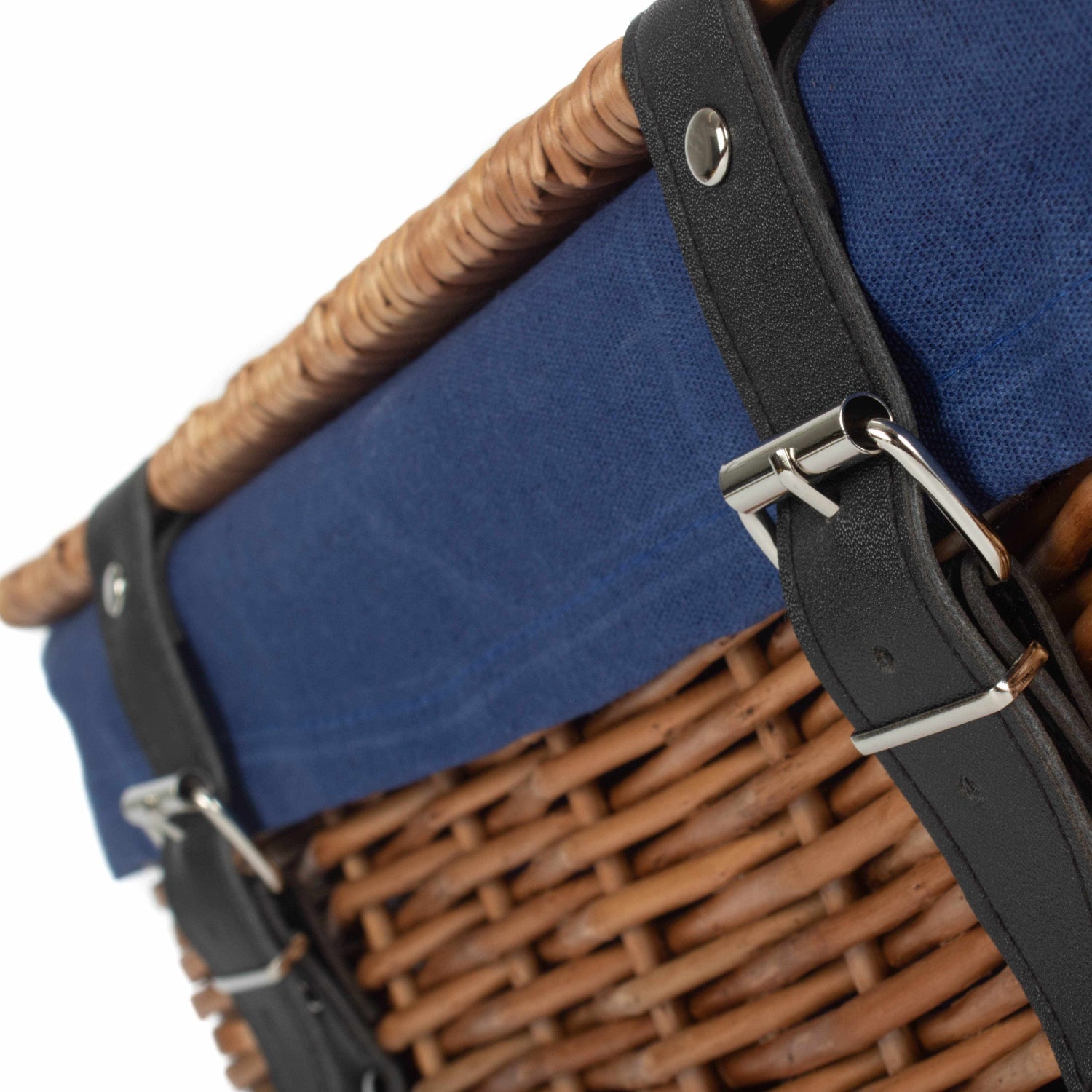 14 Inch Double Steamed Wicker Hamper Basket with Navy Blue Lining - REGN