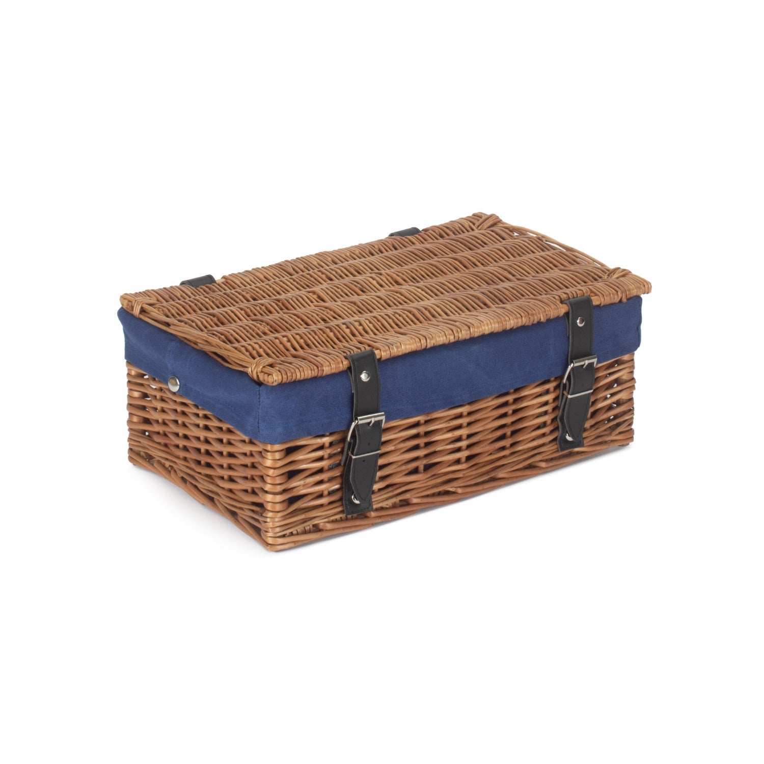 14 Inch Double Steamed Wicker Hamper Basket with Navy Blue Lining - REGN