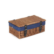 14 Inch Double Steamed Wicker Hamper Basket with Navy Blue Lining - REGN
