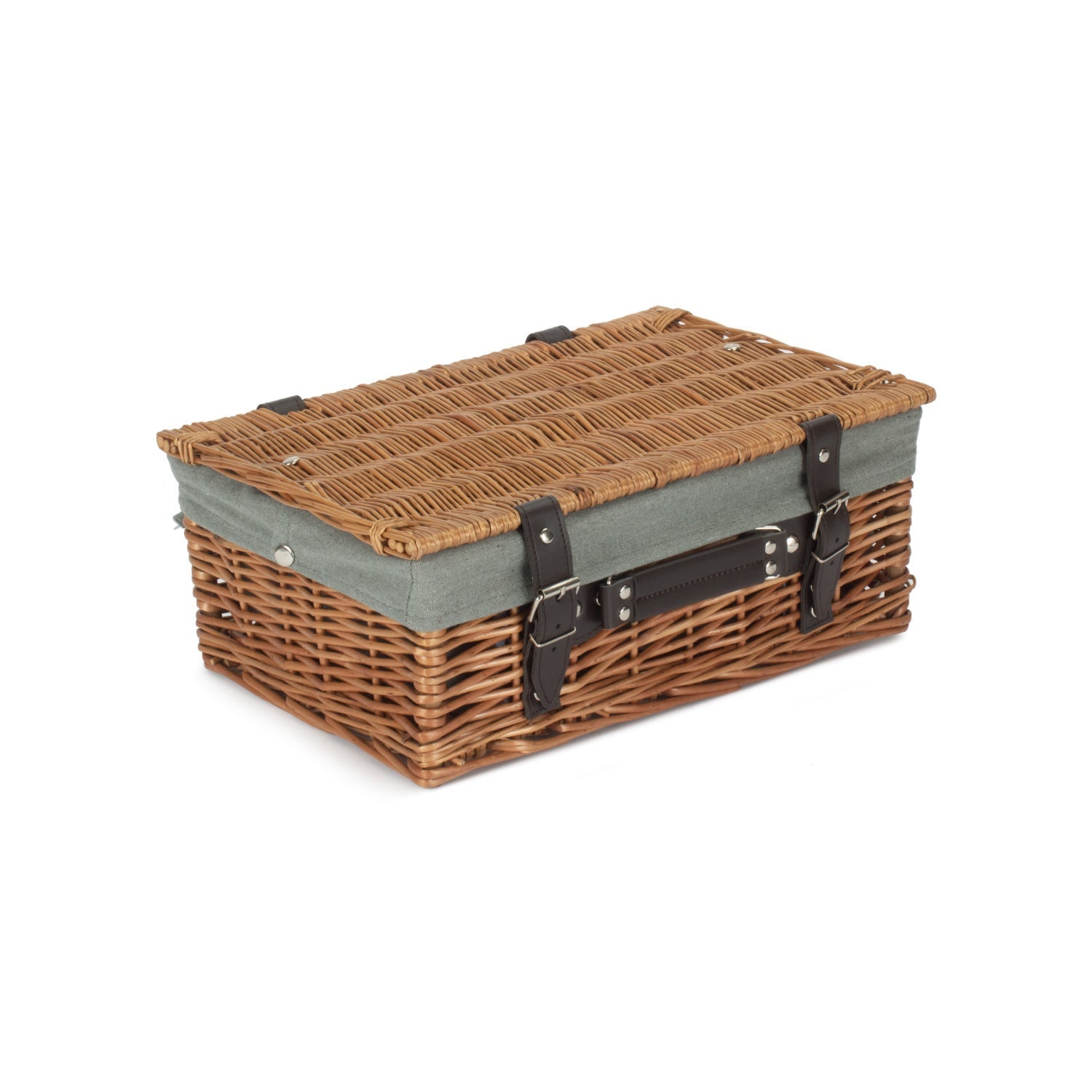 14 Inch Double Steamed Willow Hamper with Grey Sage Lining - REGN
