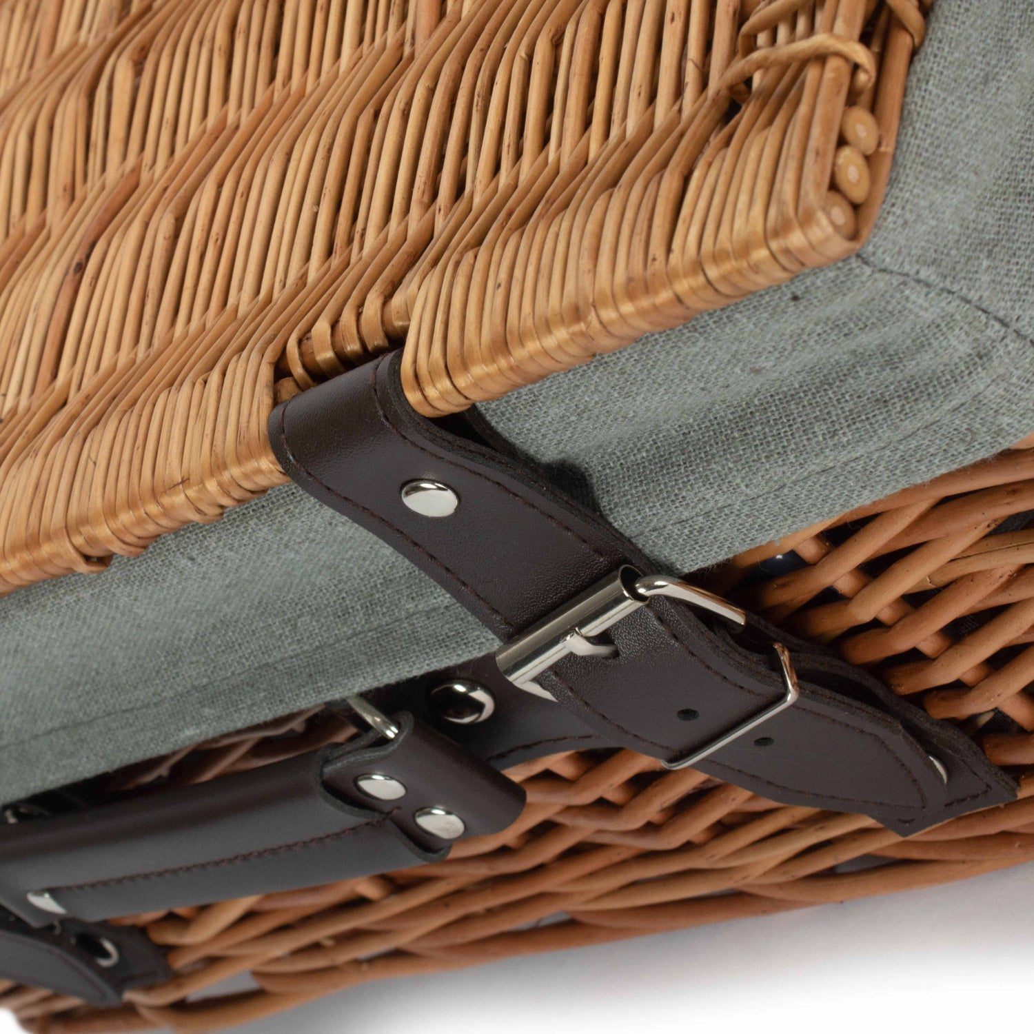 14 Inch Double Steamed Willow Hamper with Grey Sage Lining - REGN