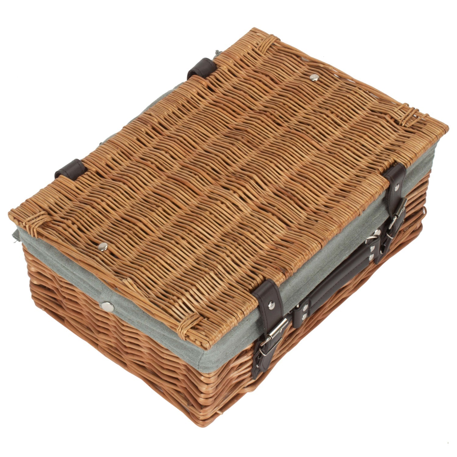14 Inch Double Steamed Willow Hamper with Grey Sage Lining - REGN