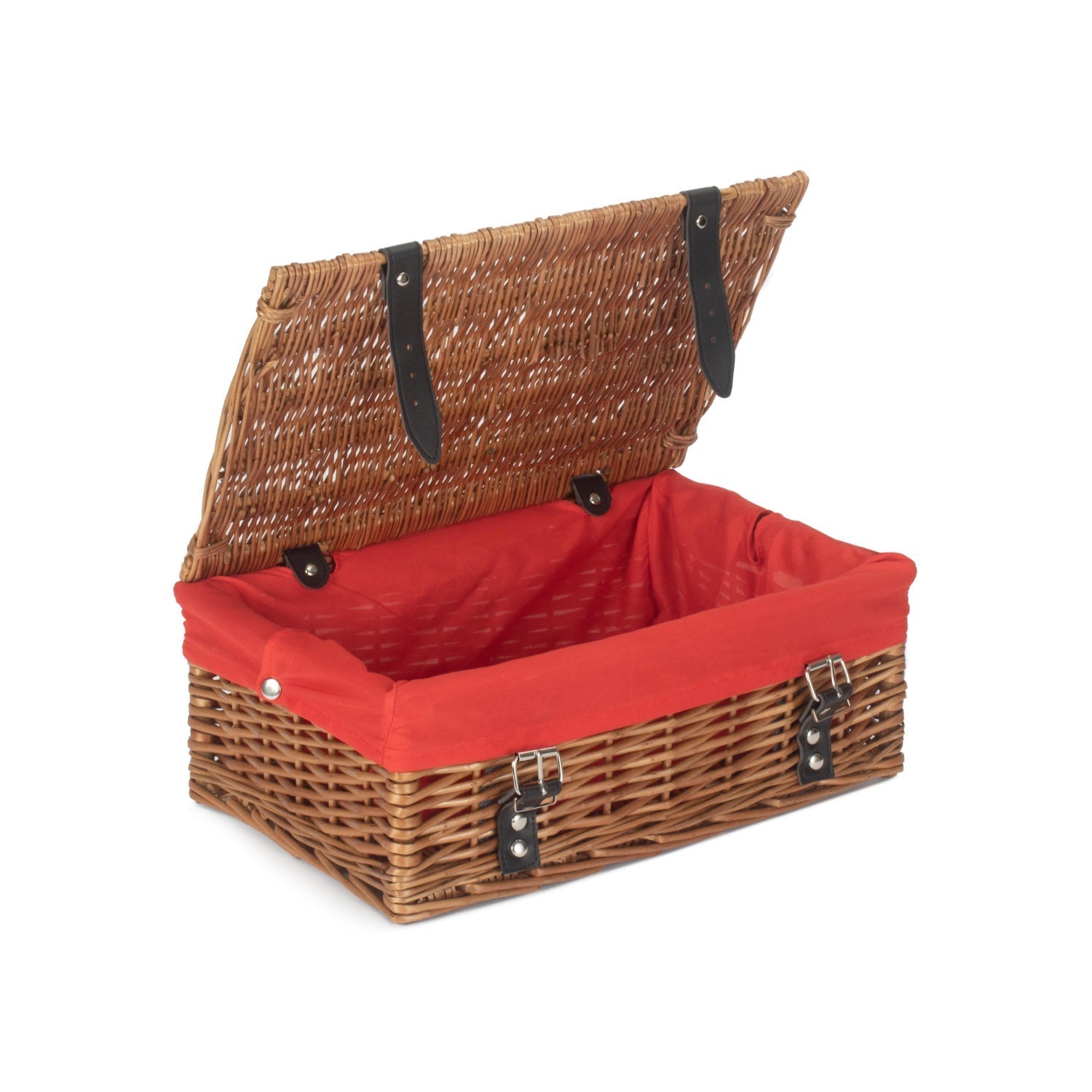 14 Inch Empty Double Steamed Wicker Hamper Basket with Red Lining - REGN