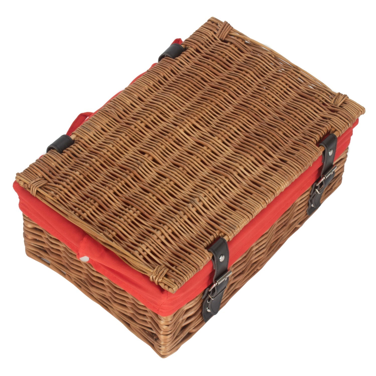 14 Inch Empty Double Steamed Wicker Hamper Basket with Red Lining - REGN