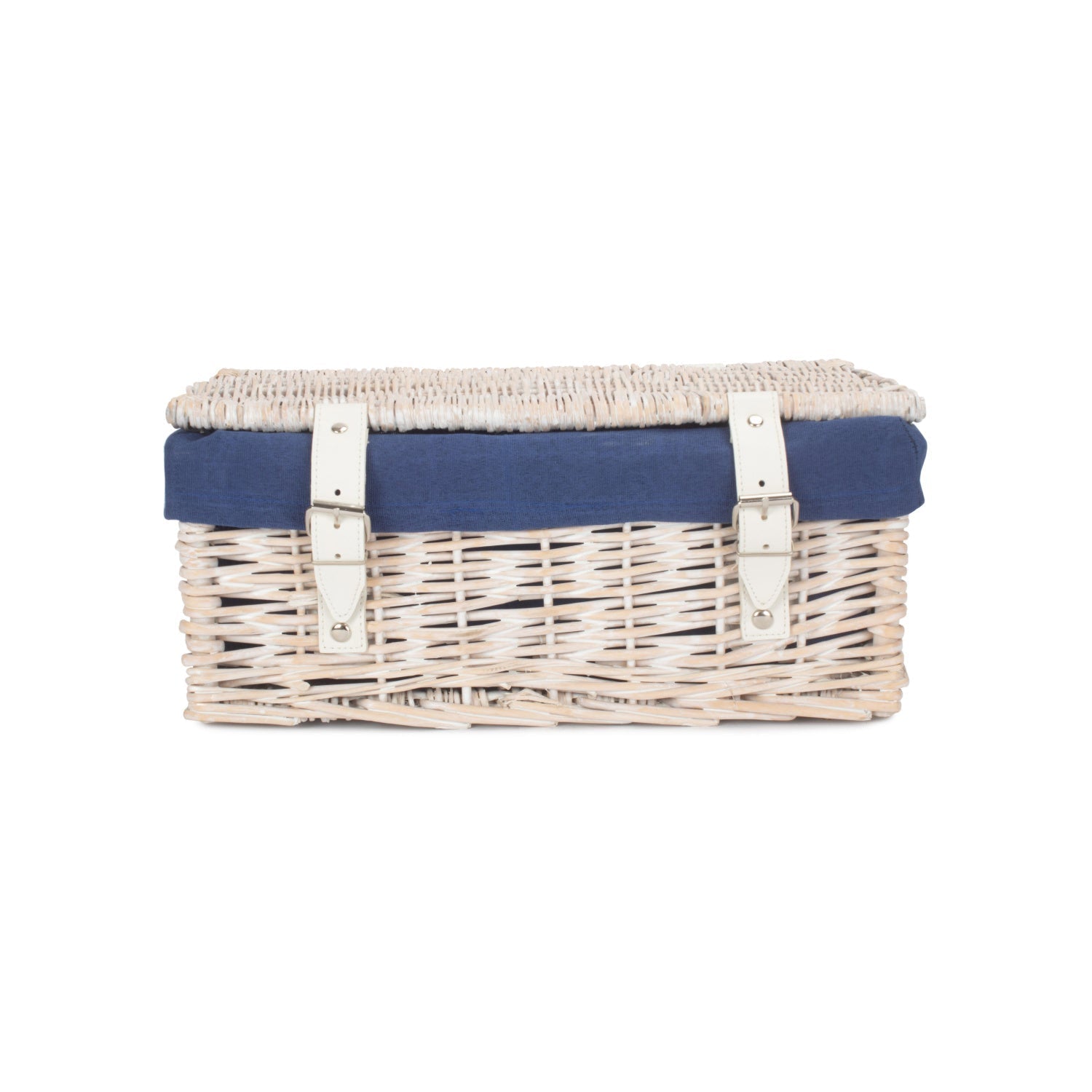 14 Inch Empty White Wash Wicker Hamper Basket with Navy Blue Lining - REGN