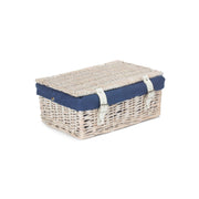 14 Inch Empty White Wash Wicker Hamper Basket with Navy Blue Lining - REGN