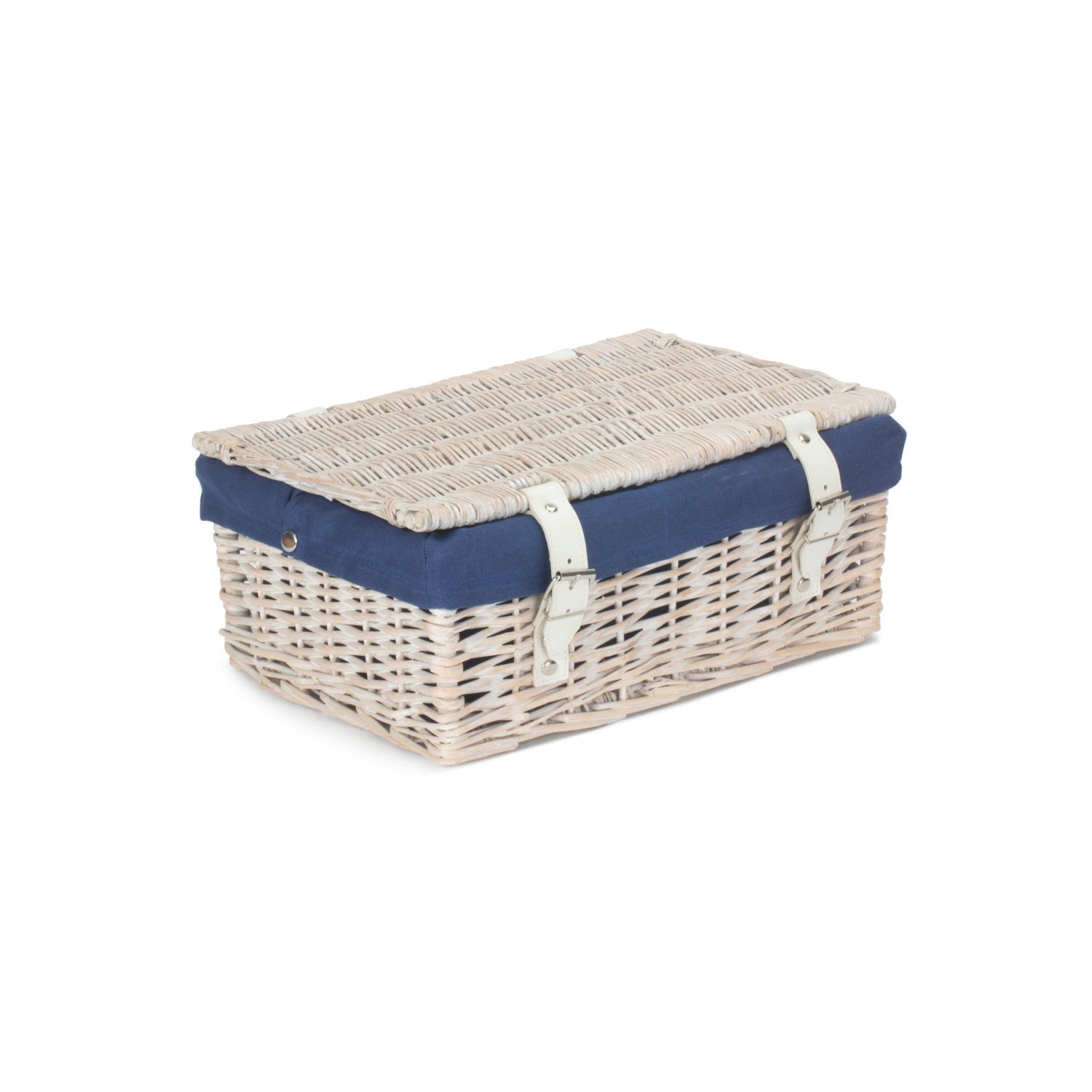 14 Inch Empty White Wash Wicker Hamper Basket with Navy Blue Lining - REGN