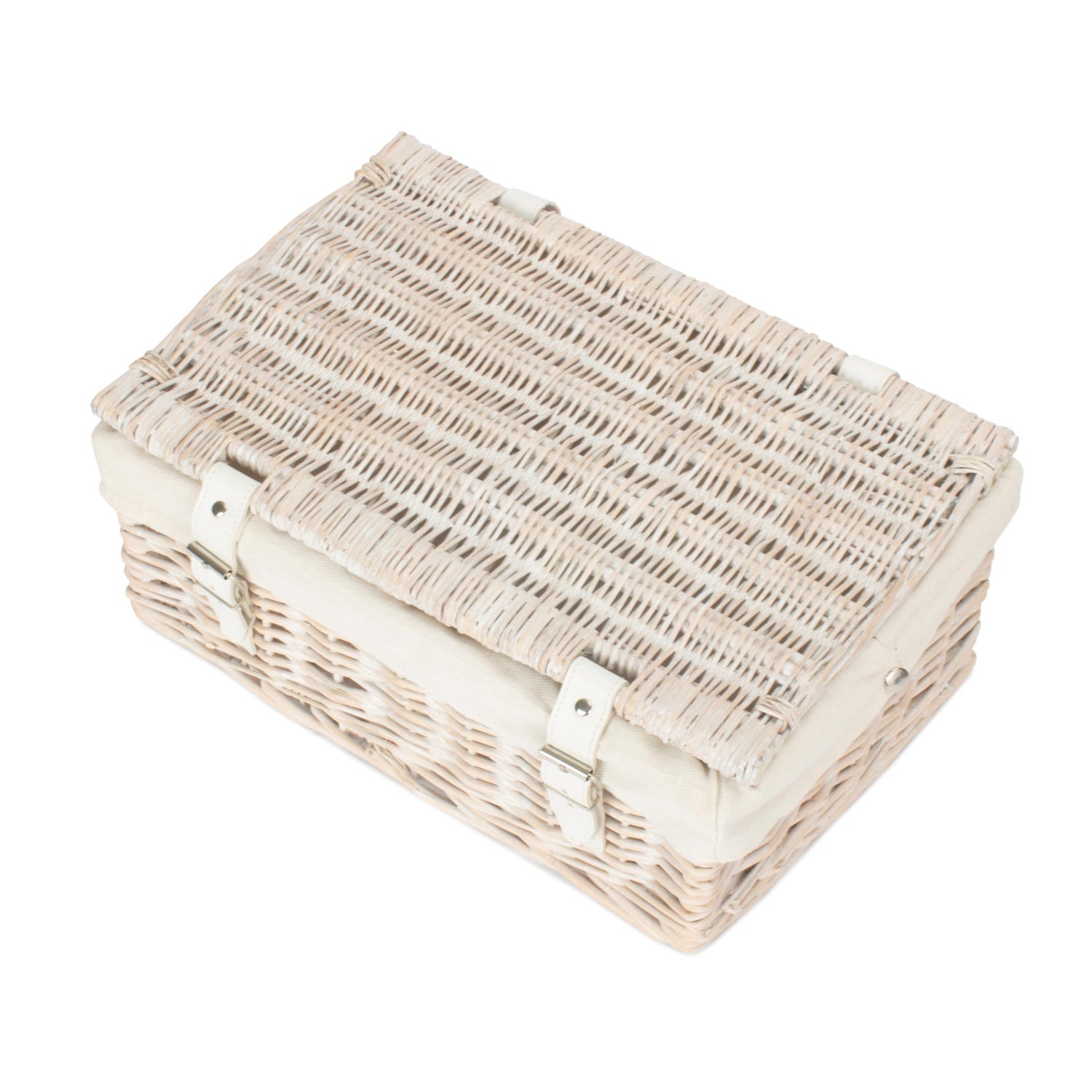 14 Inch Empty White Wash Wicker Hamper Basket with White Lining - REGN