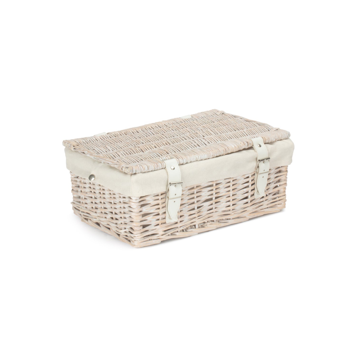 14 Inch Empty White Wash Wicker Hamper Basket with White Lining - REGN