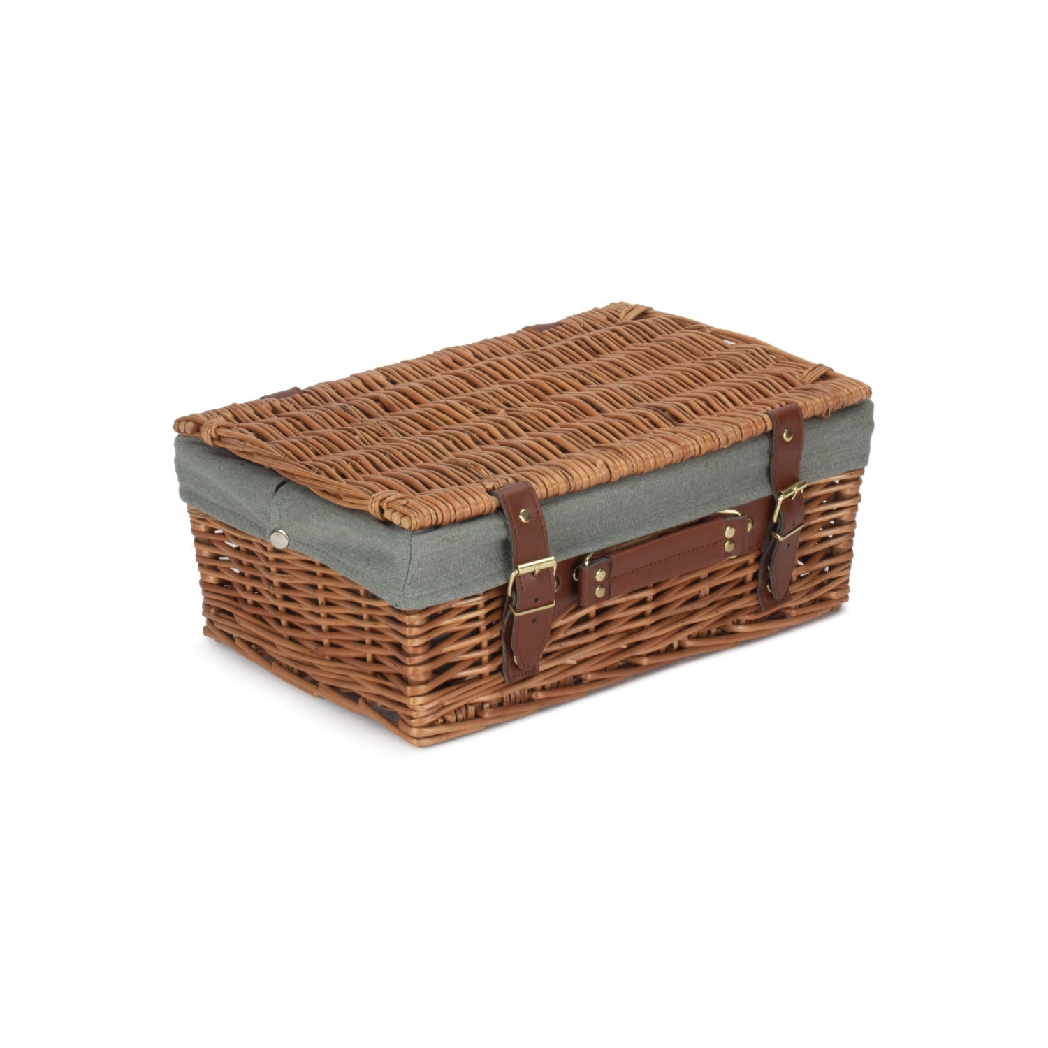 14 Inch Light Steamed Willow Hamper with Grey Sage Lining - REGN