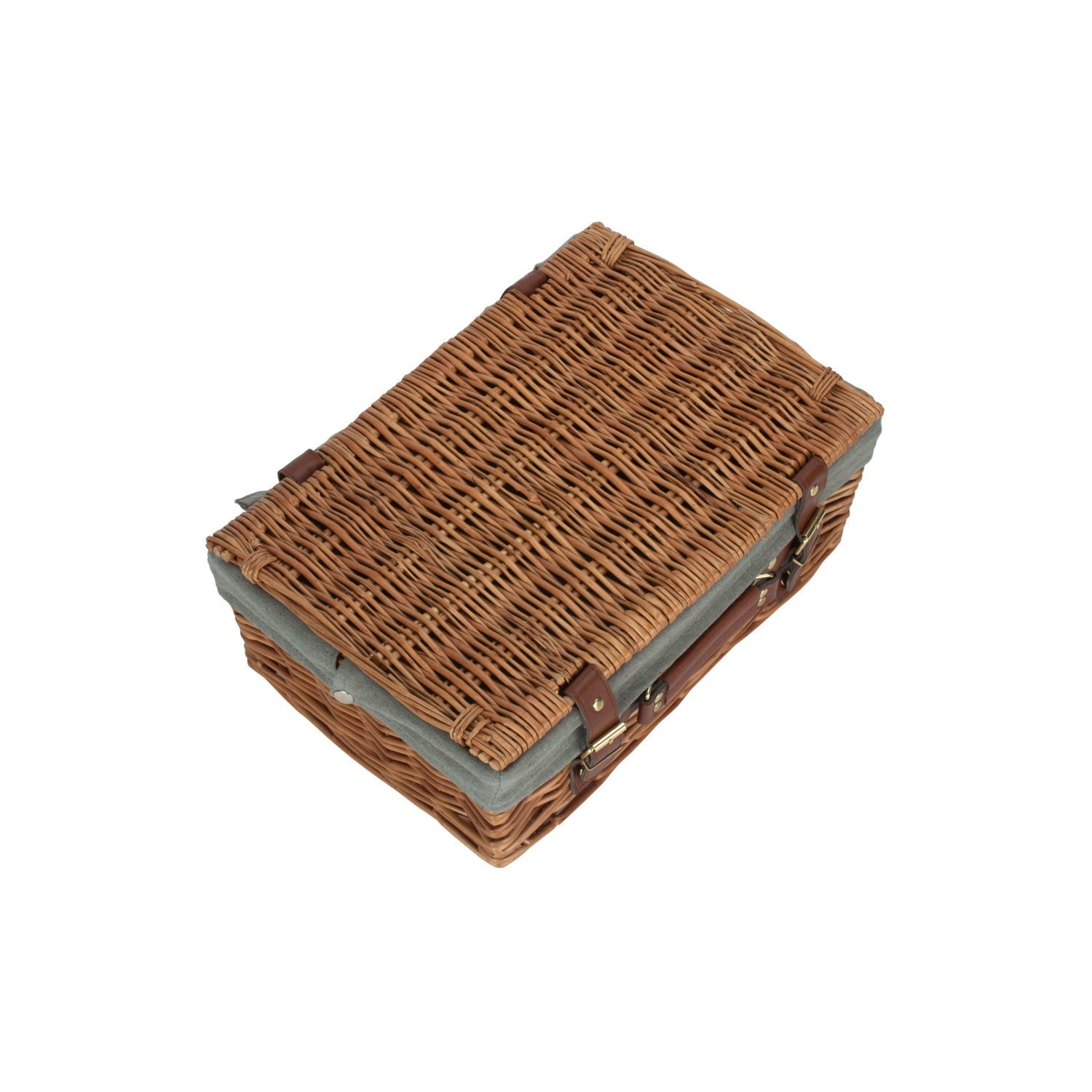 14 Inch Light Steamed Willow Hamper with Grey Sage Lining - REGN