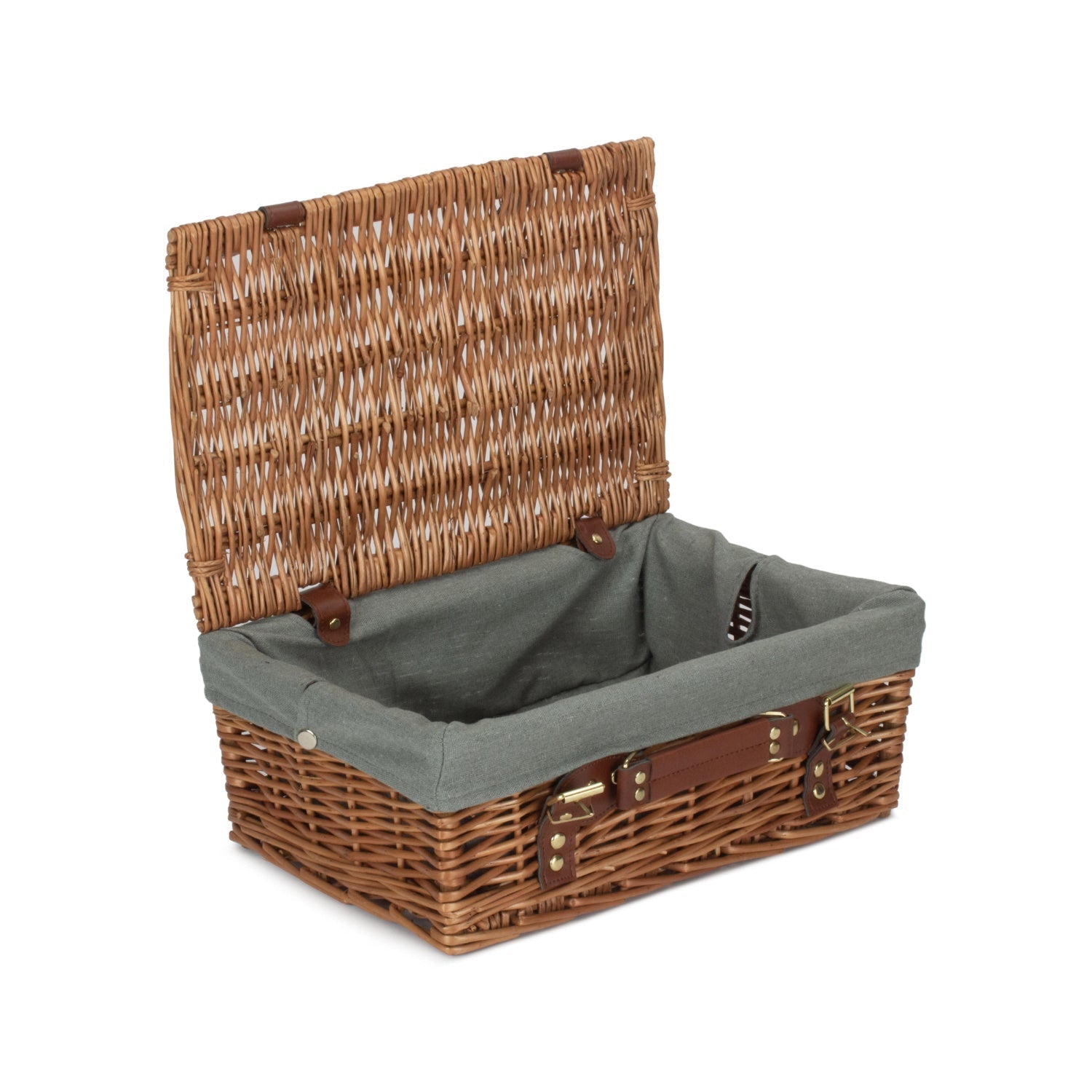 14 Inch Light Steamed Willow Hamper with Grey Sage Lining - REGN