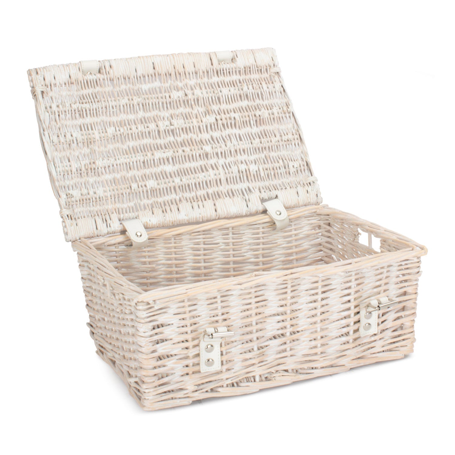 14 Inch White Wash Wicker Hamper Basket - Unlined - REGN
