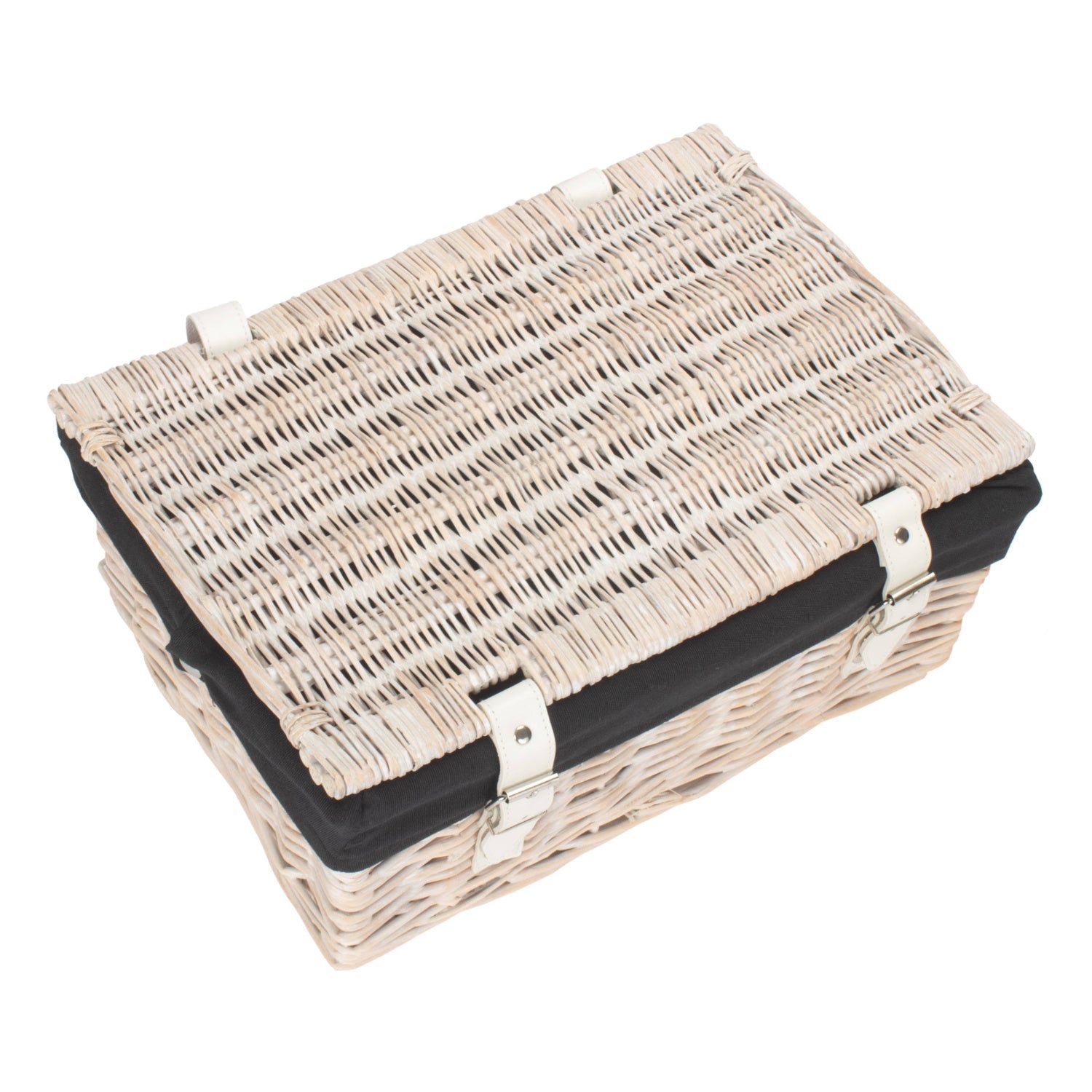 14 Inch White Wash Wicker Hamper Basket with Black Lining - REGN