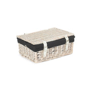 14 Inch White Wash Wicker Hamper Basket with Black Lining - REGN