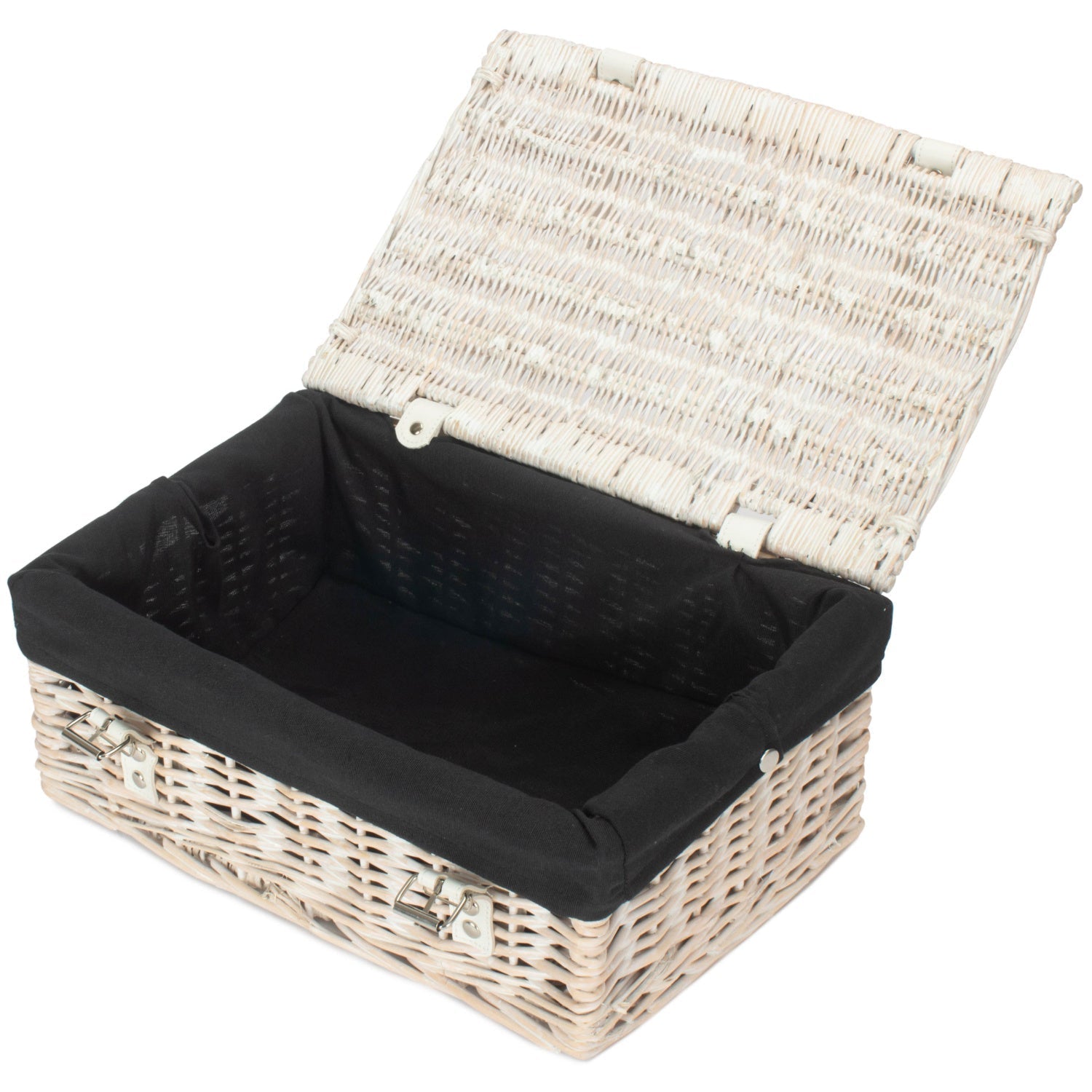 14 Inch White Wash Wicker Hamper Basket with Black Lining - REGN