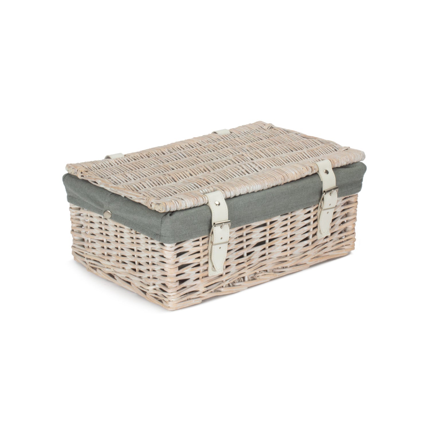 14 Inch White Wash Wicker Hamper Basket with Grey Sage Lining - REGN