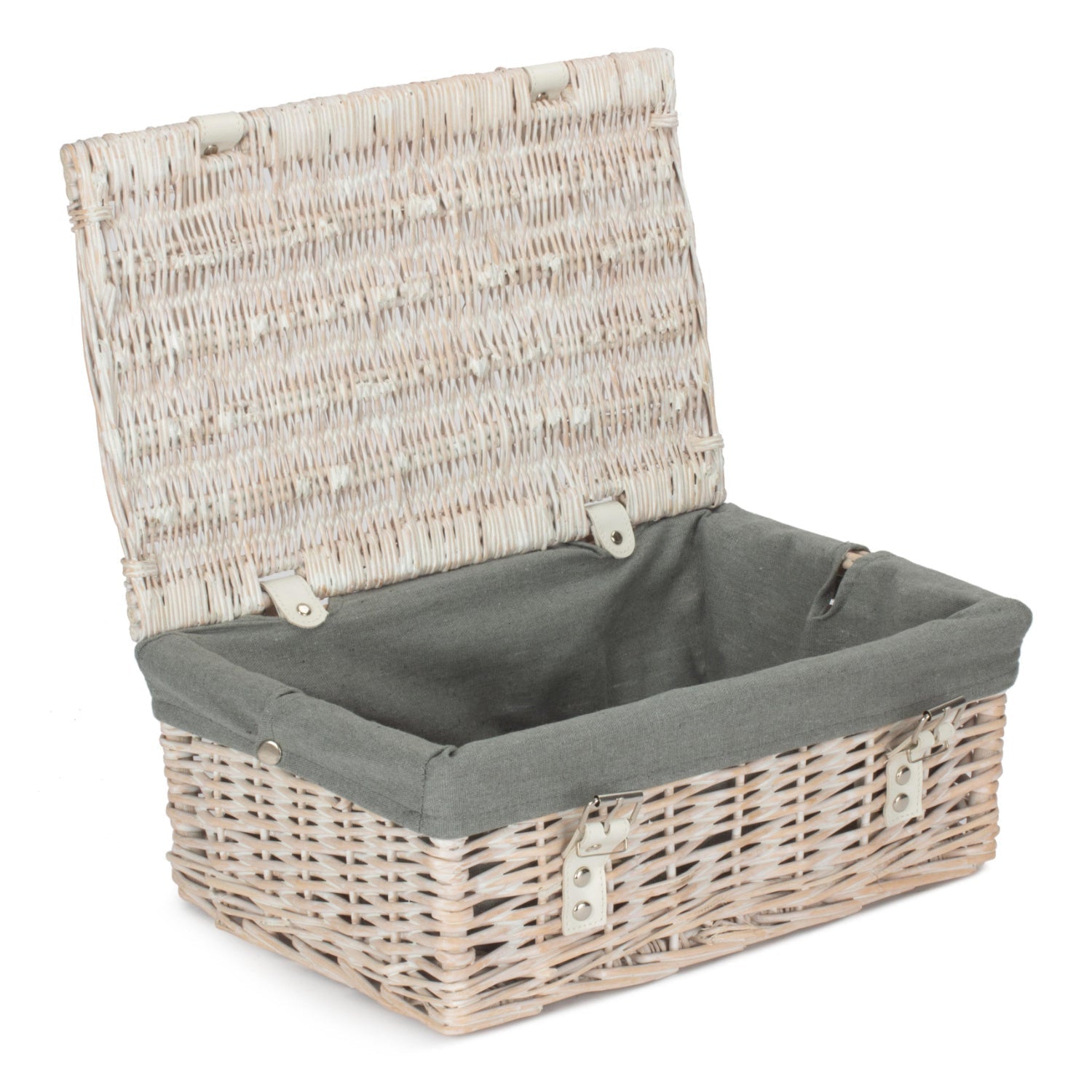 14 Inch White Wash Wicker Hamper Basket with Grey Sage Lining - REGN