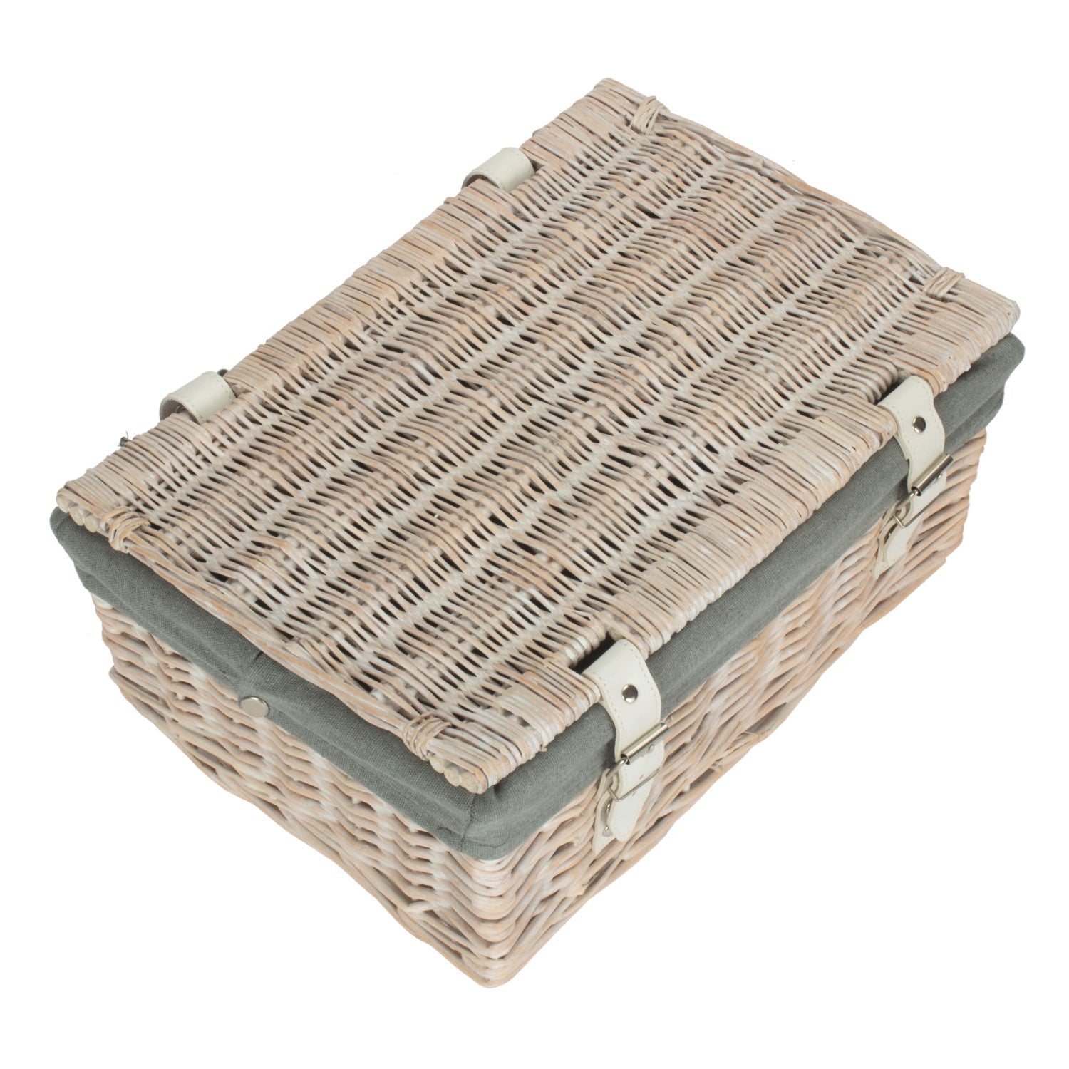 14 Inch White Wash Wicker Hamper Basket with Grey Sage Lining - REGN