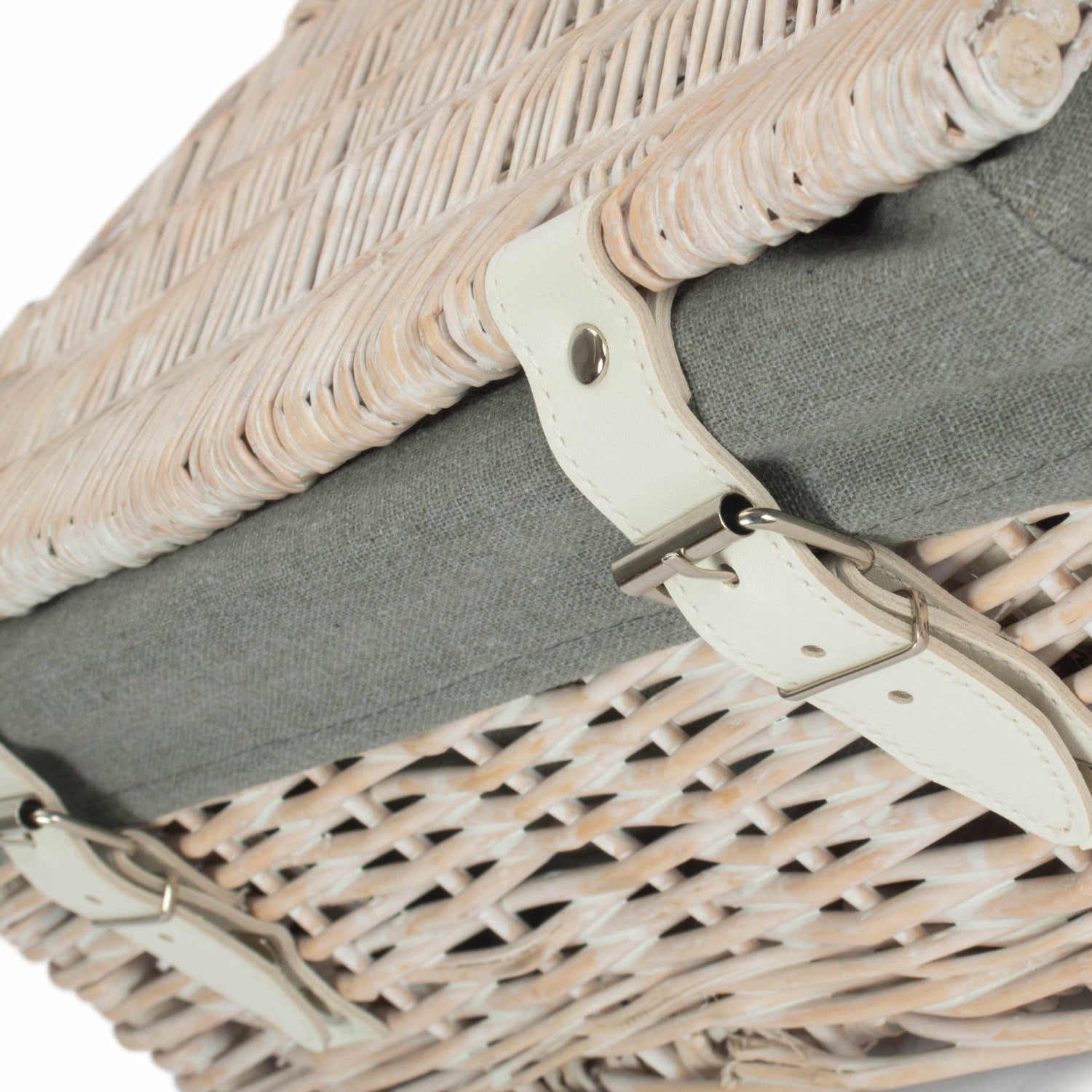 14 Inch White Wash Wicker Hamper Basket with Grey Sage Lining - REGN