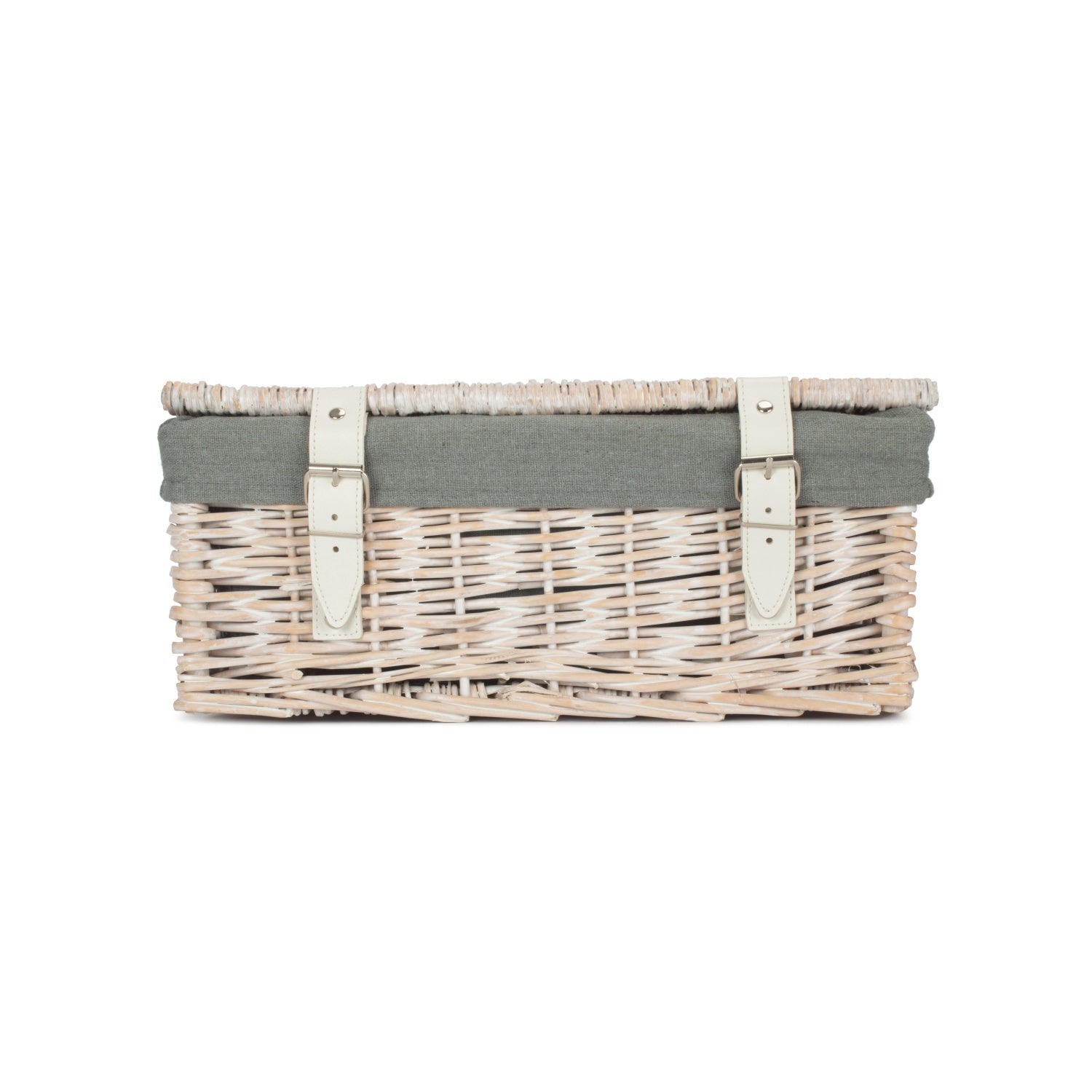14 Inch White Wash Wicker Hamper Basket with Grey Sage Lining - REGN