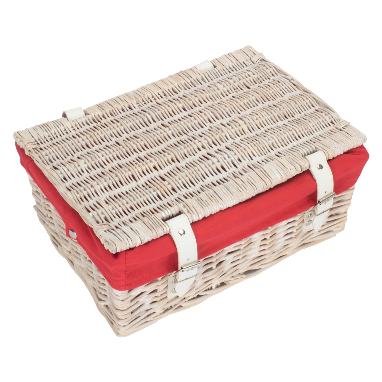 14 Inch White Wash Wicker Hamper Basket with Red Lining - REGN
