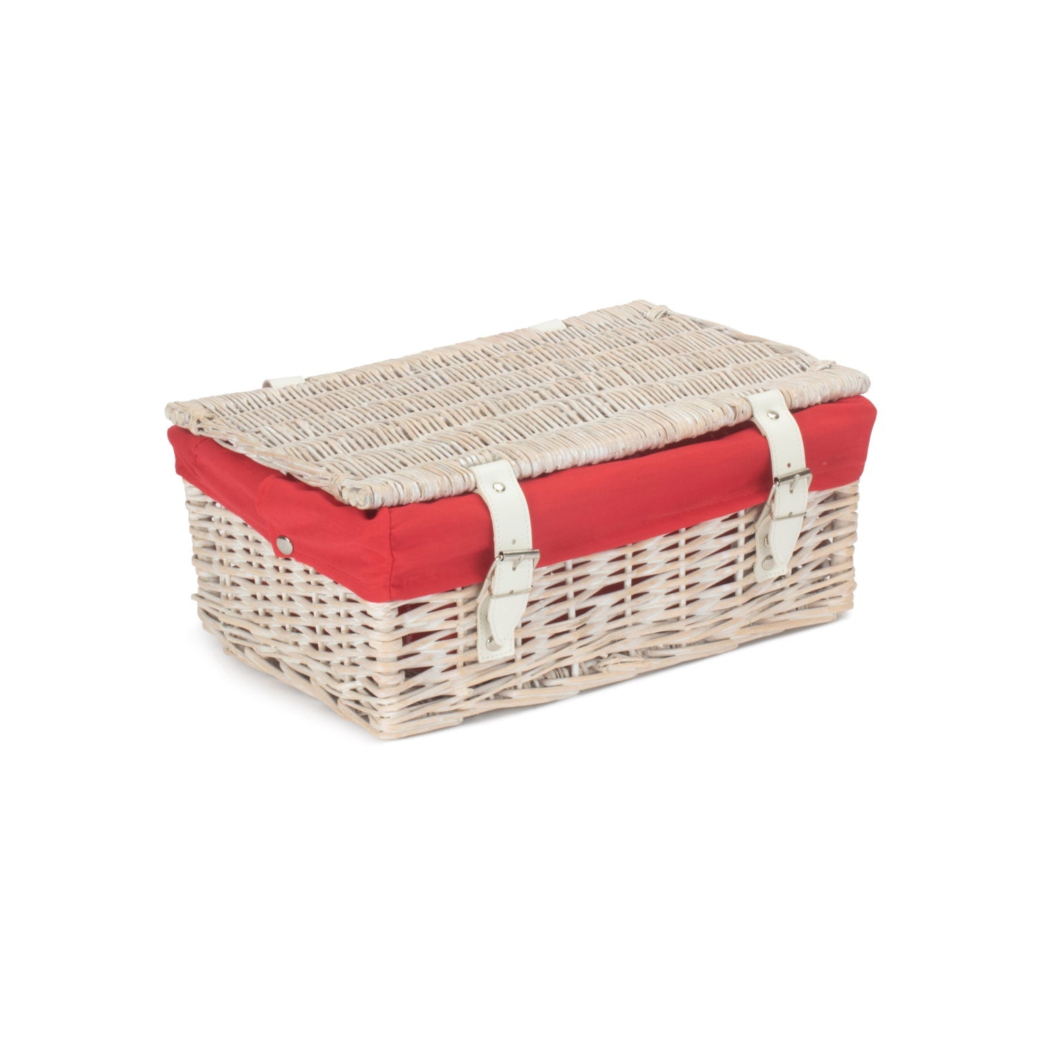 14 Inch White Wash Wicker Hamper Basket with Red Lining - REGN