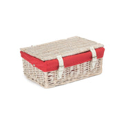 14 Inch White Wash Wicker Hamper Basket with Red Lining - REGN