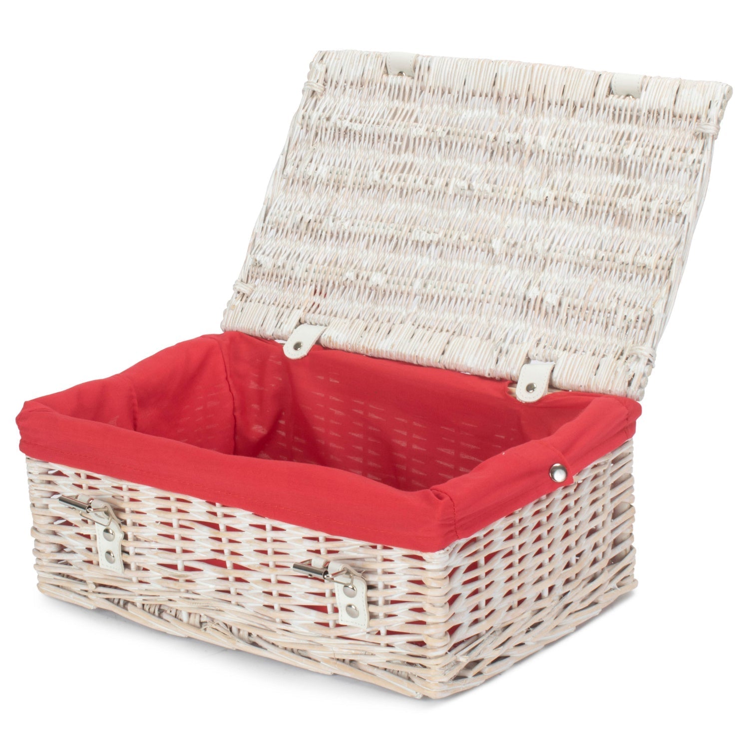 14 Inch White Wash Wicker Hamper Basket with Red Lining - REGN