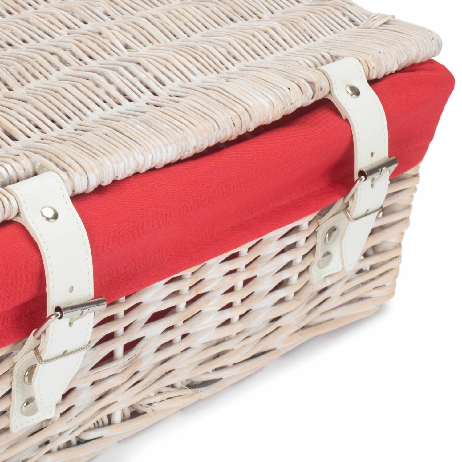 14 Inch White Wash Wicker Hamper Basket with Red Lining - REGN
