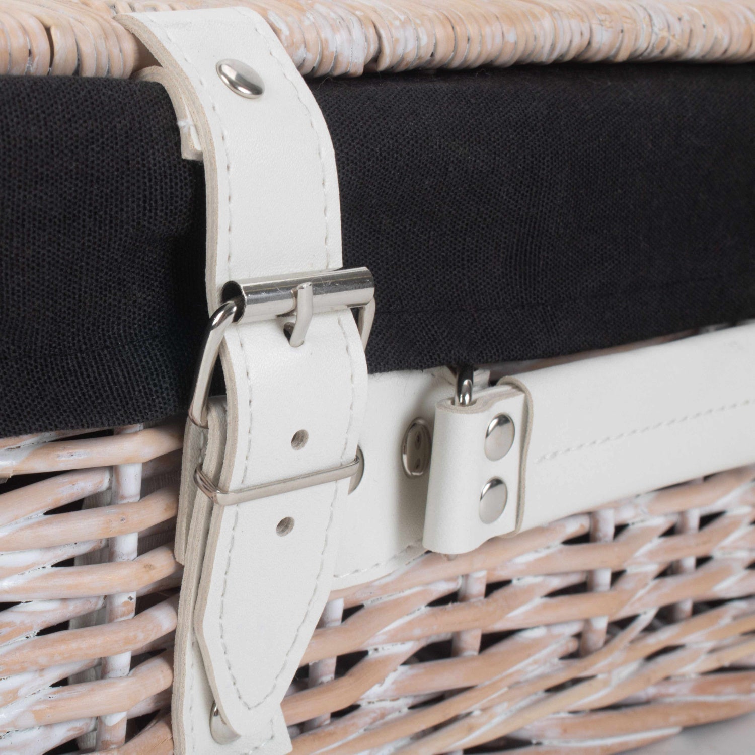 14 Inch White Wash Willow Hamper with Black Lining - REGN