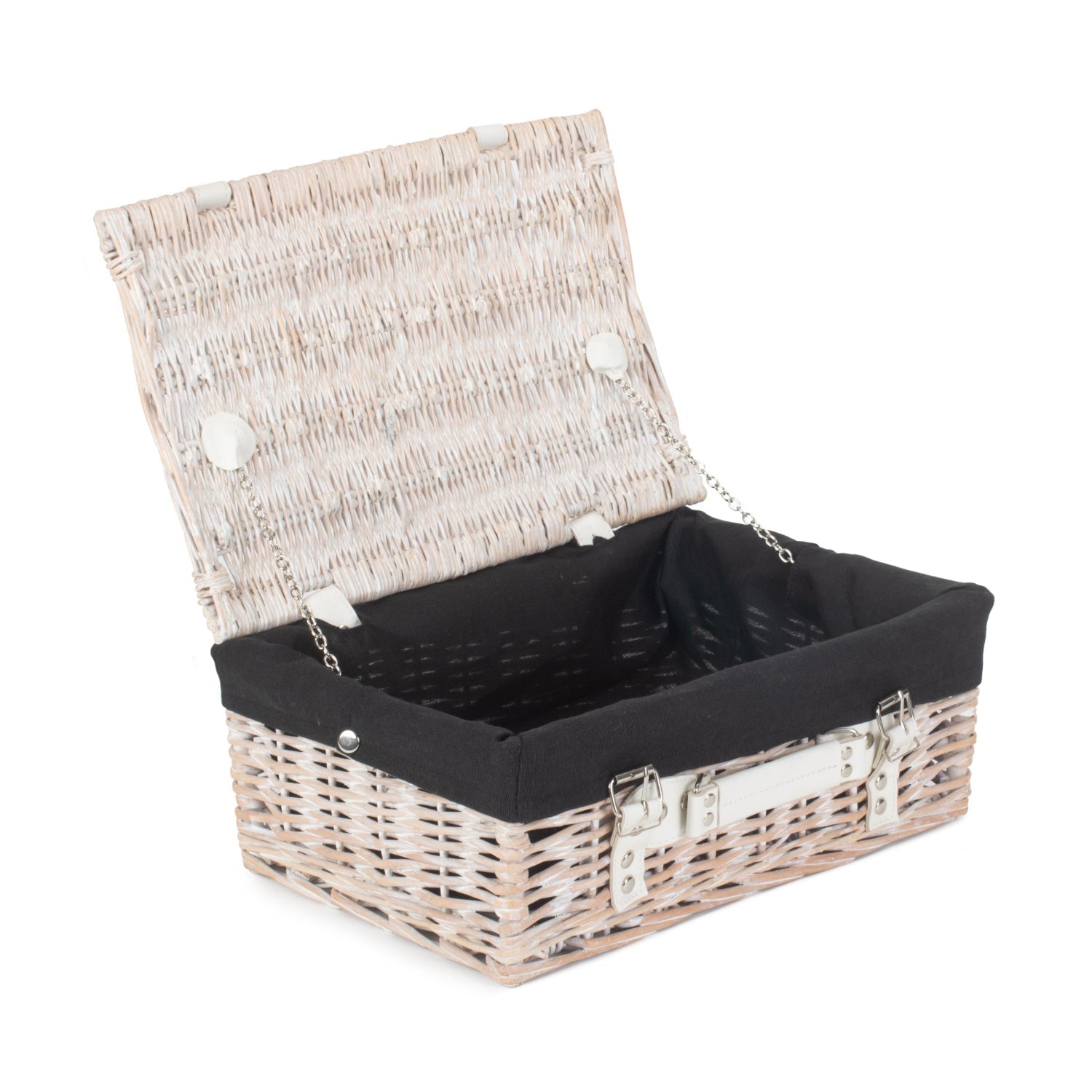 14 Inch White Wash Willow Hamper with Black Lining - REGN