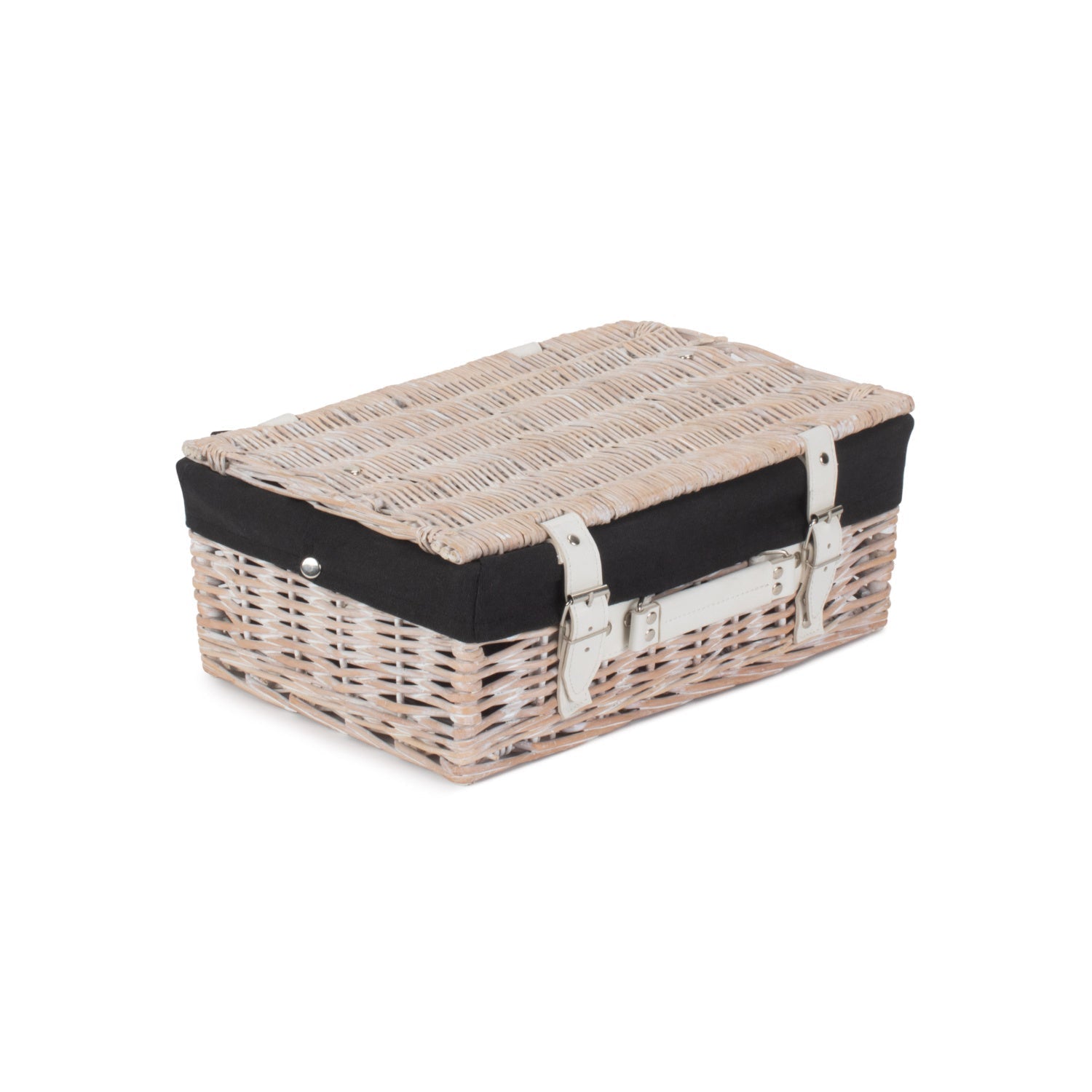 14 Inch White Wash Willow Hamper with Black Lining - REGN