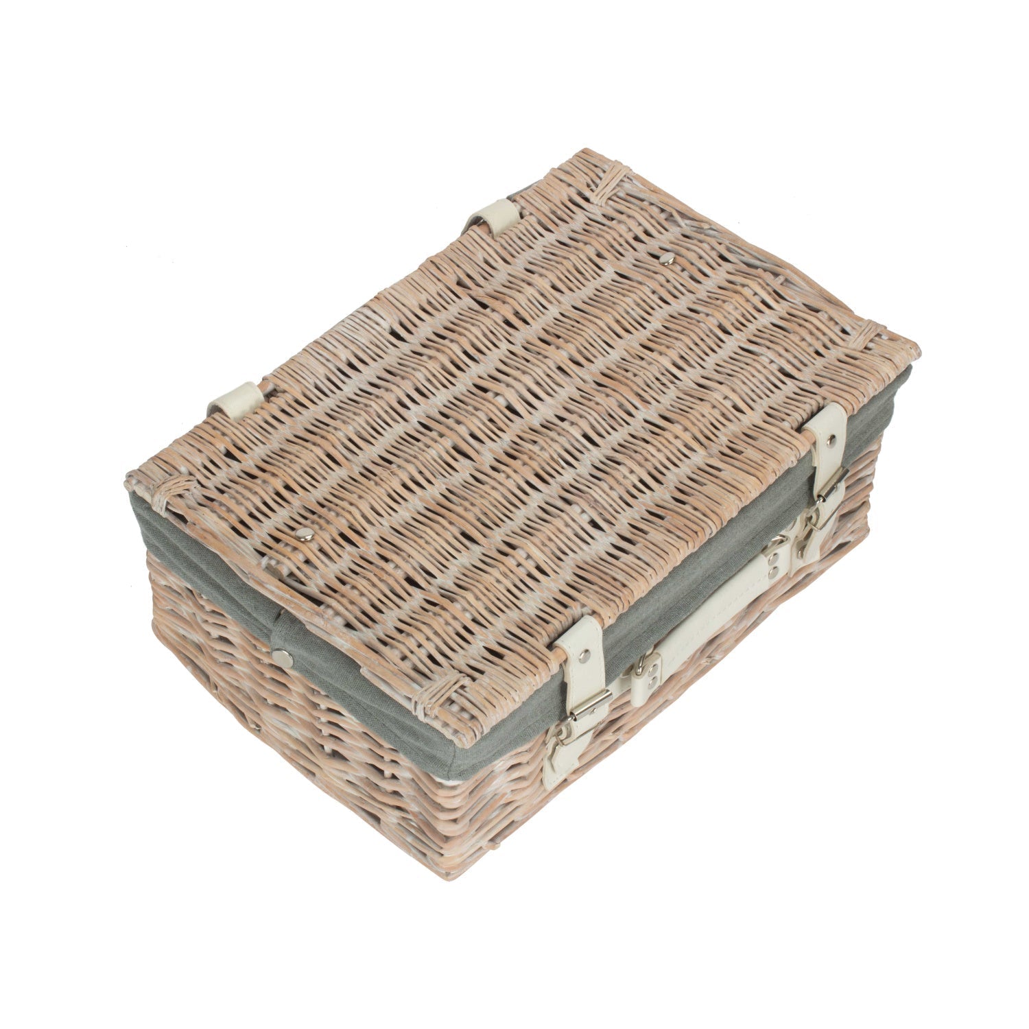 14 Inch White Wash Willow Hamper with Grey Sage Lining - REGN
