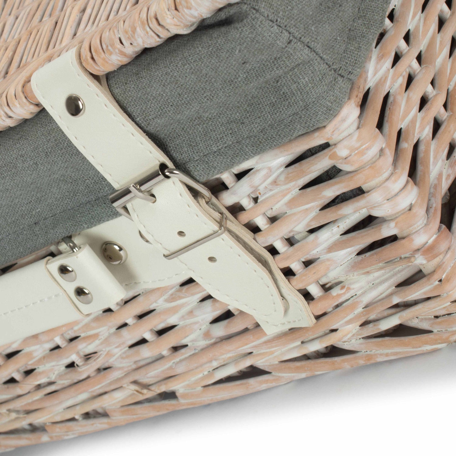 14 Inch White Wash Willow Hamper with Grey Sage Lining - REGN