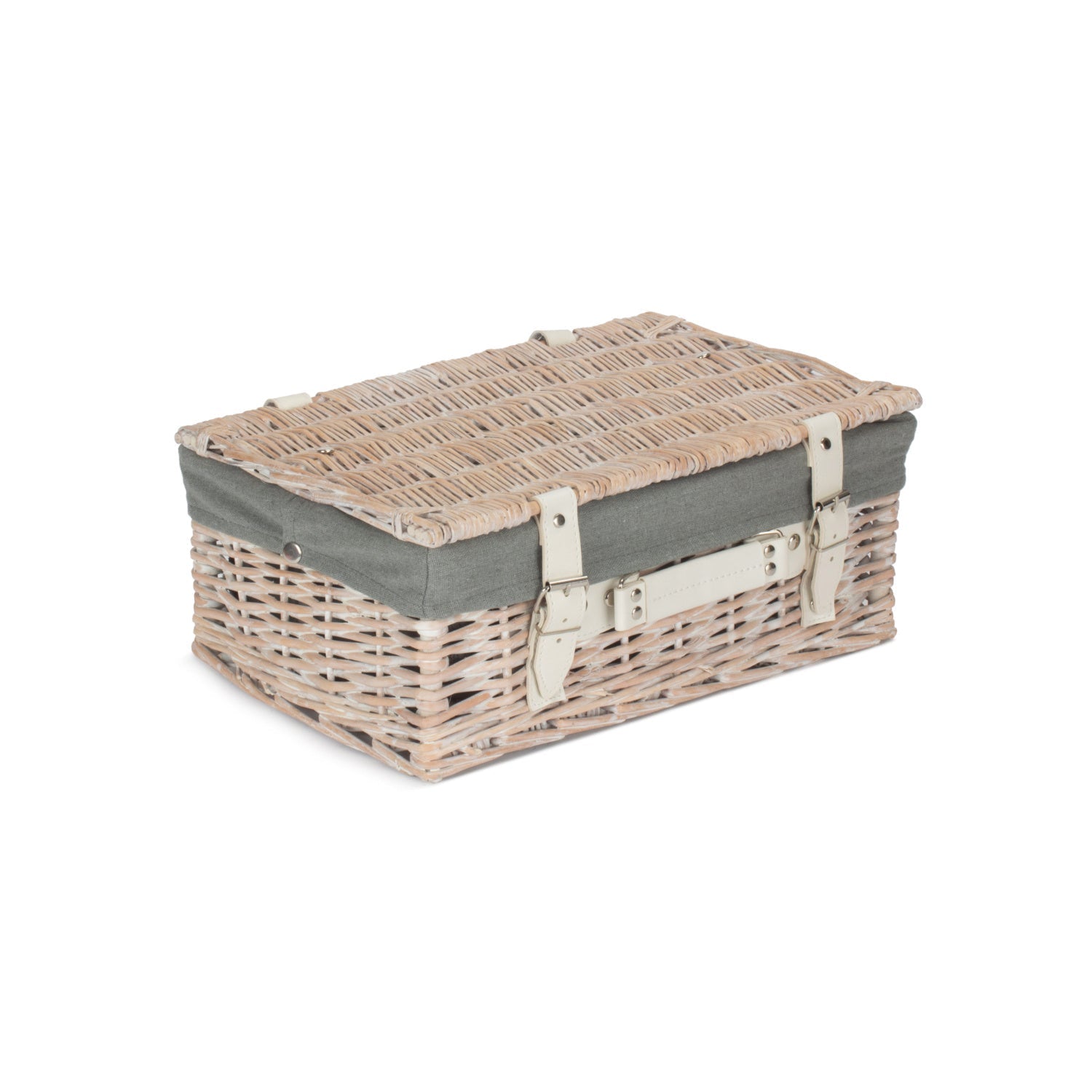 14 Inch White Wash Willow Hamper with Grey Sage Lining - REGN