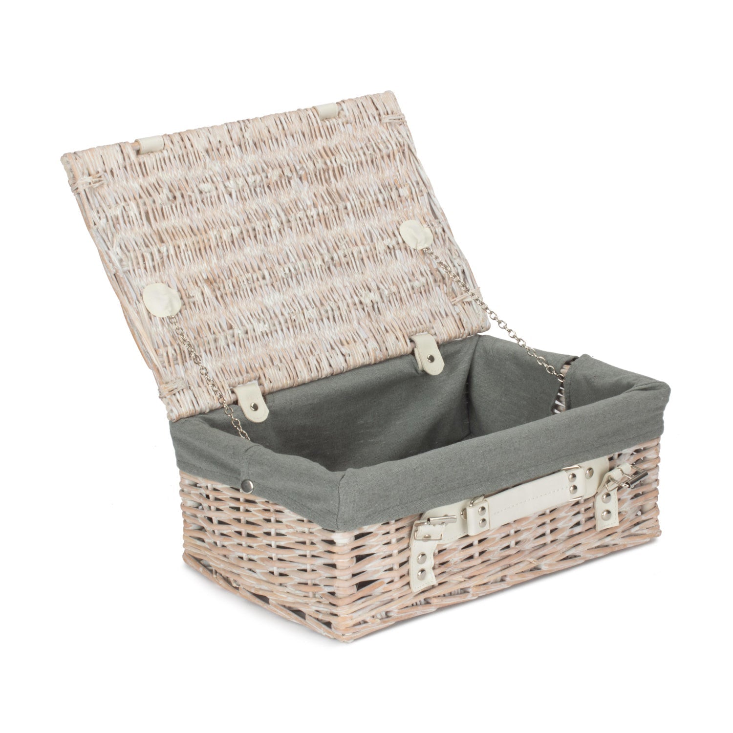 14 Inch White Wash Willow Hamper with Grey Sage Lining - REGN