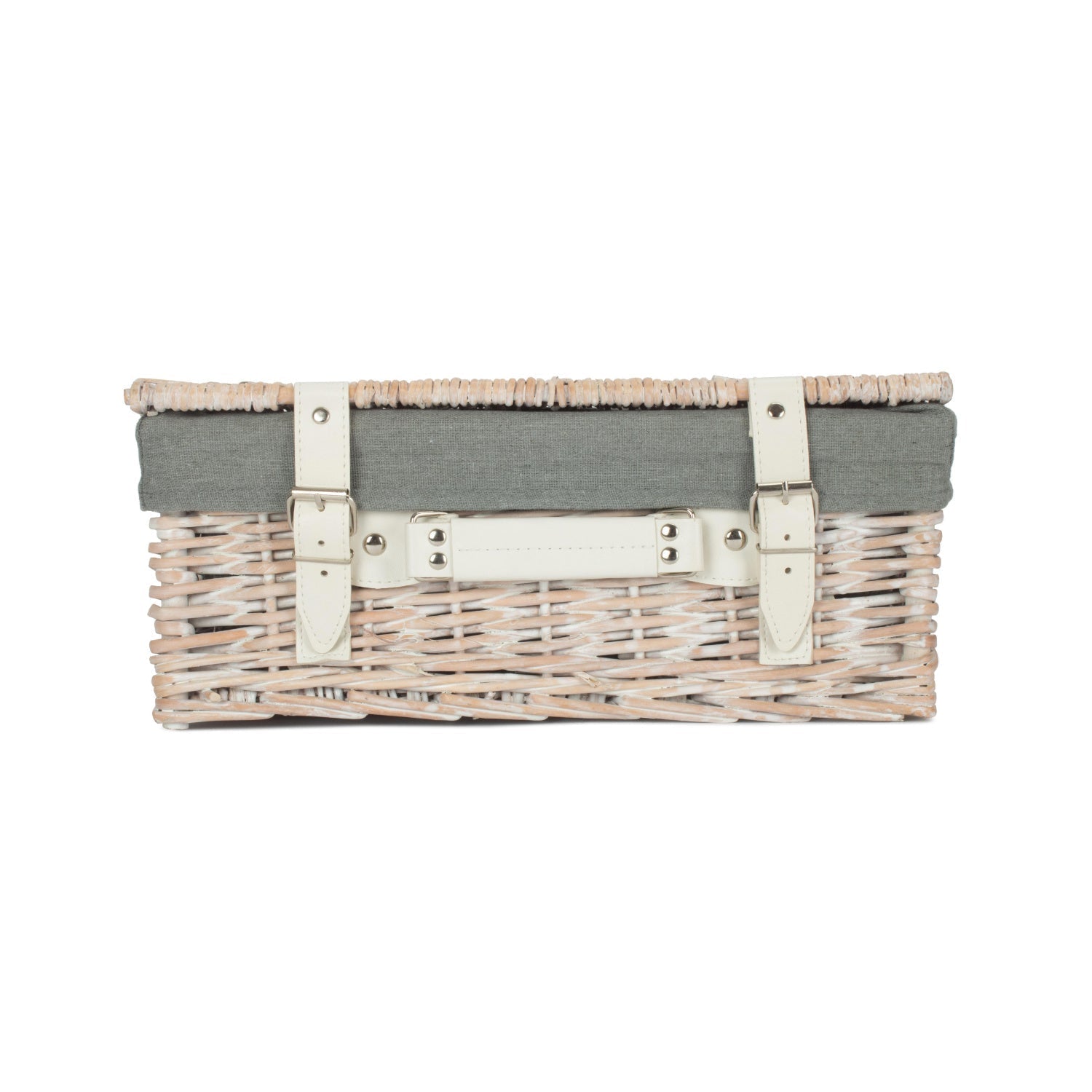 14 Inch White Wash Willow Hamper with Grey Sage Lining - REGN