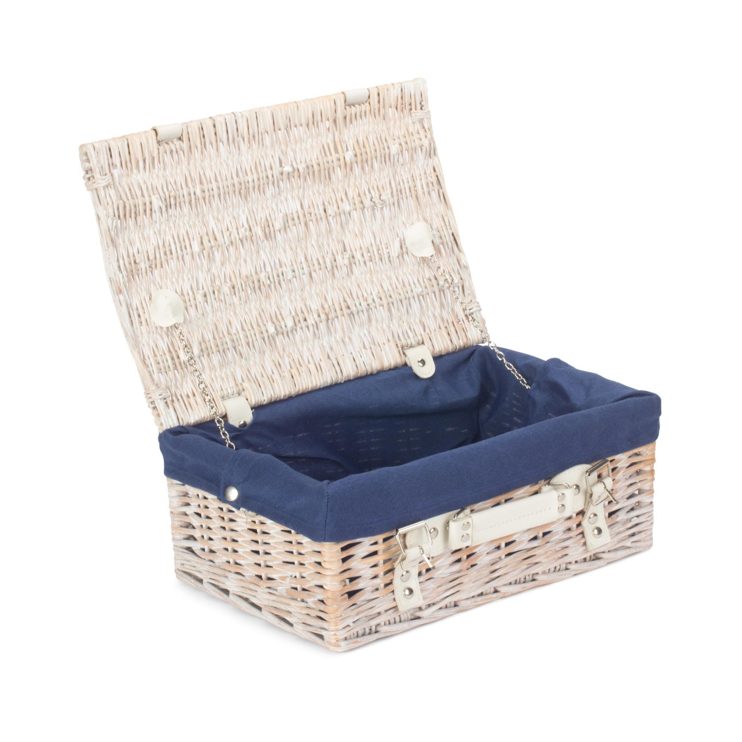 14 Inch White Wash Willow Hamper with Navy Blue Lining - REGN