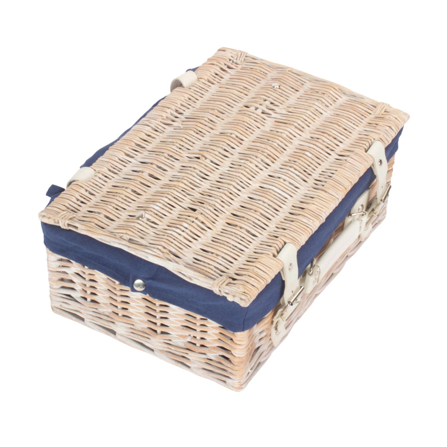 14 Inch White Wash Willow Hamper with Navy Blue Lining - REGN