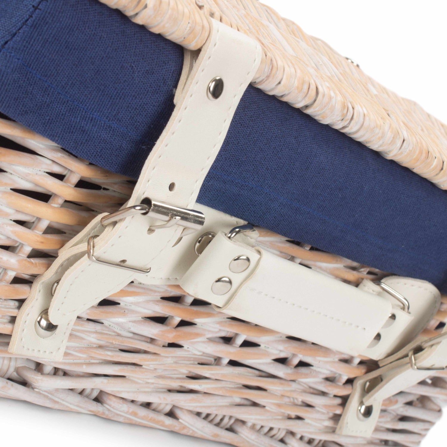 14 Inch White Wash Willow Hamper with Navy Blue Lining - REGN