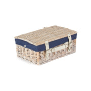 14 Inch White Wash Willow Hamper with Navy Blue Lining - REGN