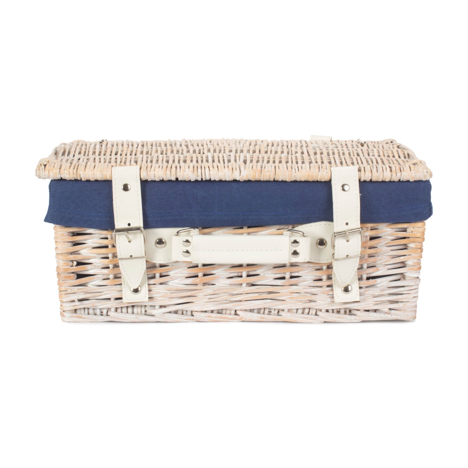 14 Inch White Wash Willow Hamper with Navy Blue Lining - REGN