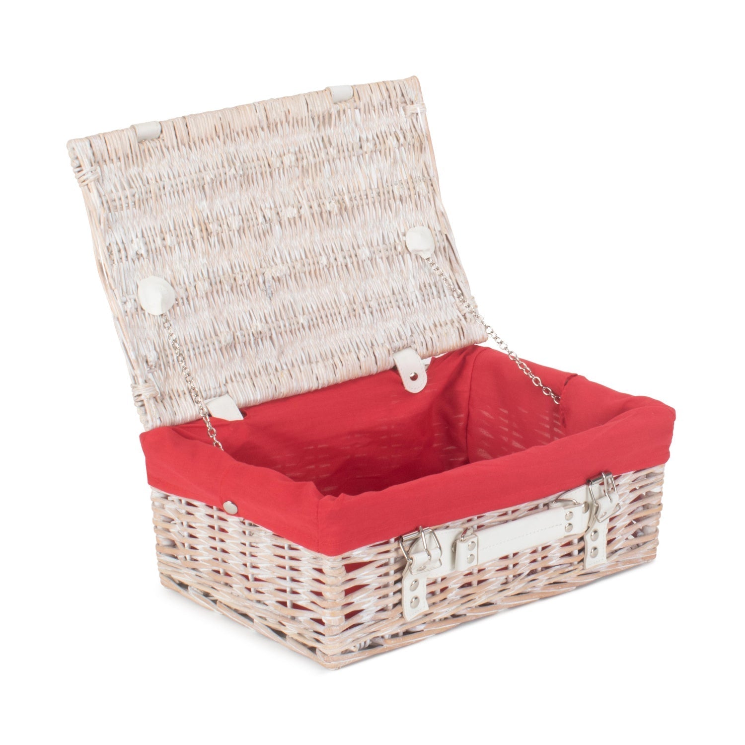 14 Inch White Wash Willow Hamper with Red Lining - REGN