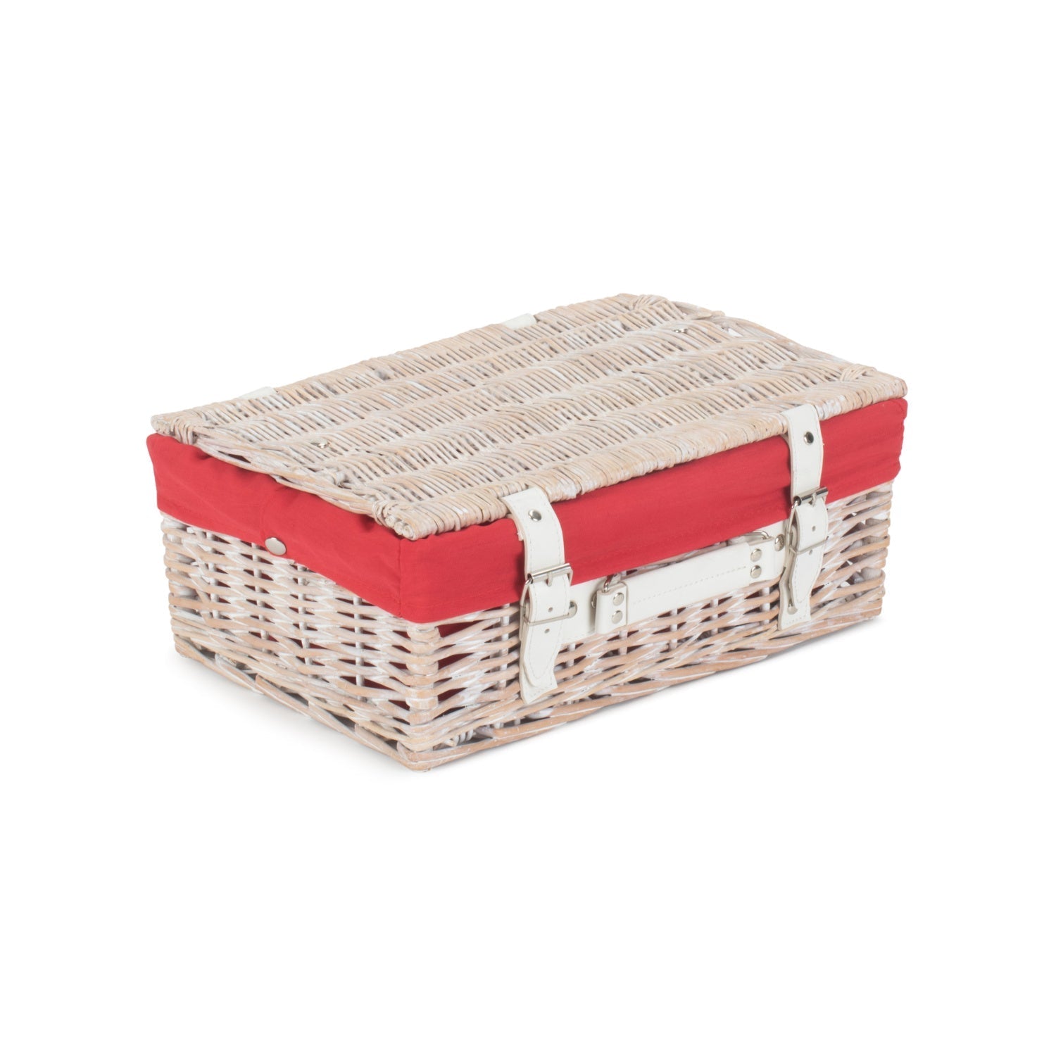 14 Inch White Wash Willow Hamper with Red Lining - REGN