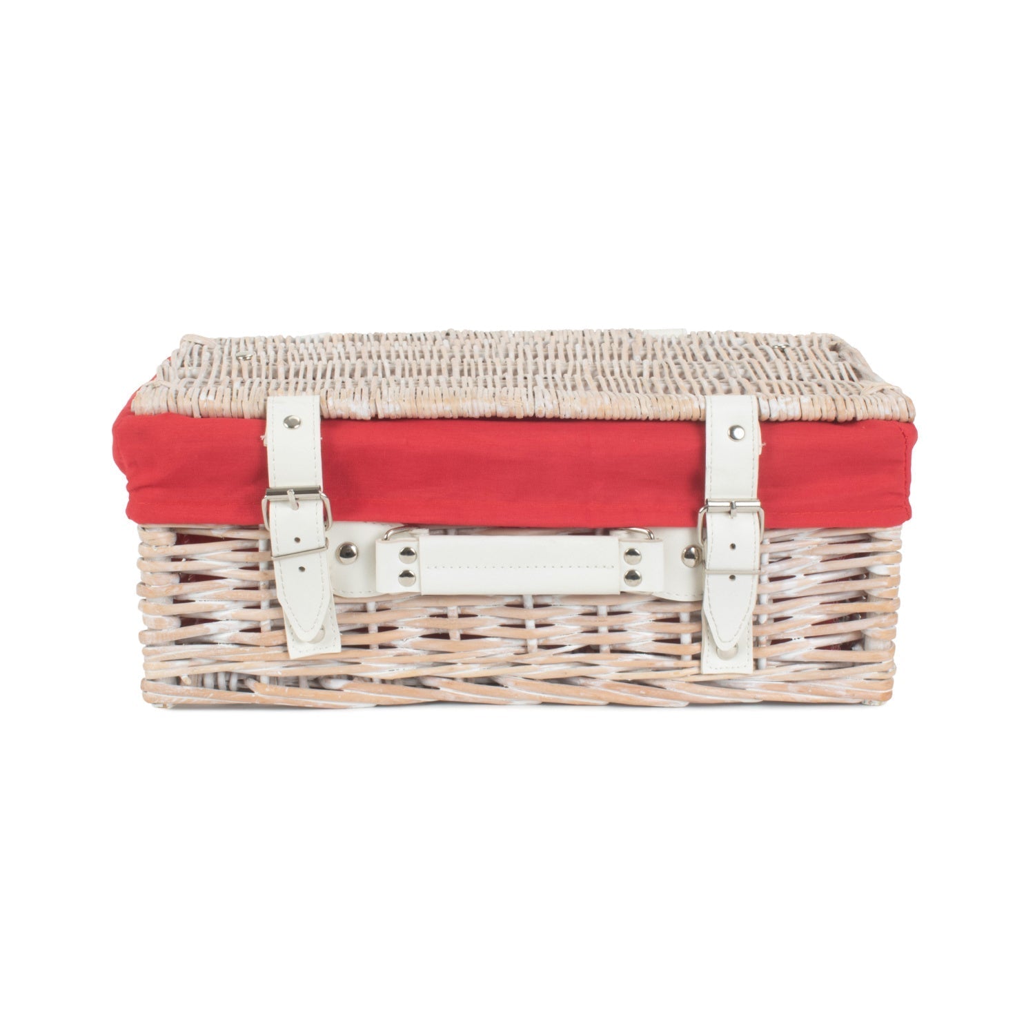 14 Inch White Wash Willow Hamper with Red Lining - REGN