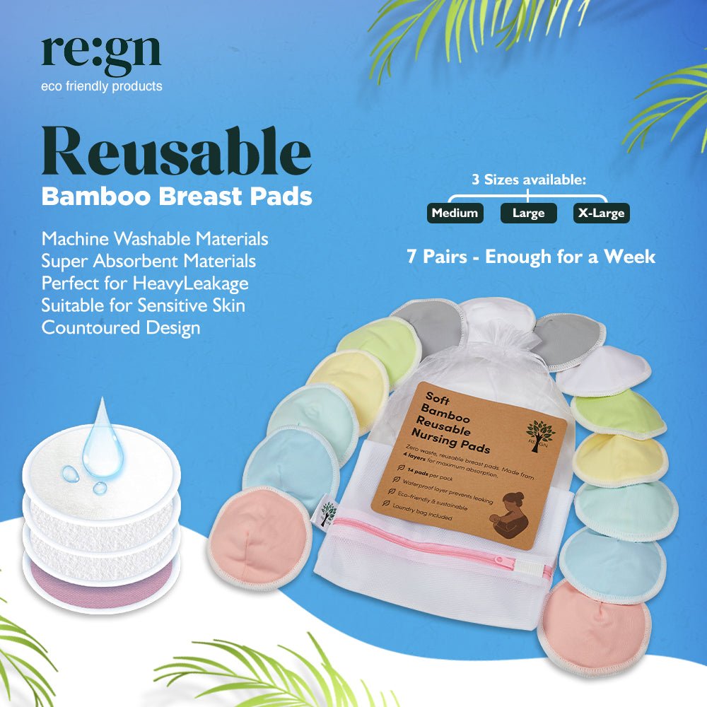 14x Reusable High - Absorbency Bamboo Breast Pads For Nursing - Choice Of Colours - REGN